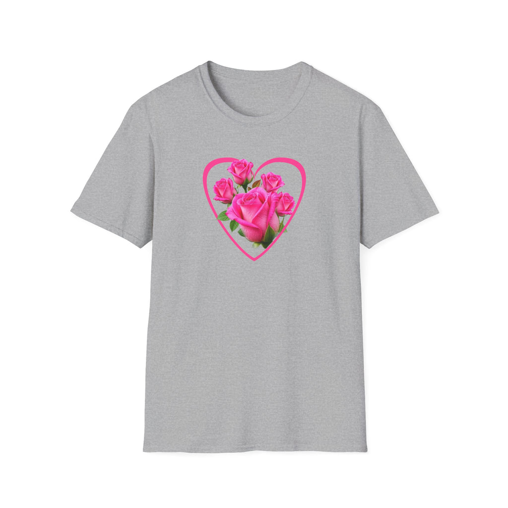 T-Shirt — Pink Rose Heart Floral Tee (Valentine’s Day, Romantic Gift)