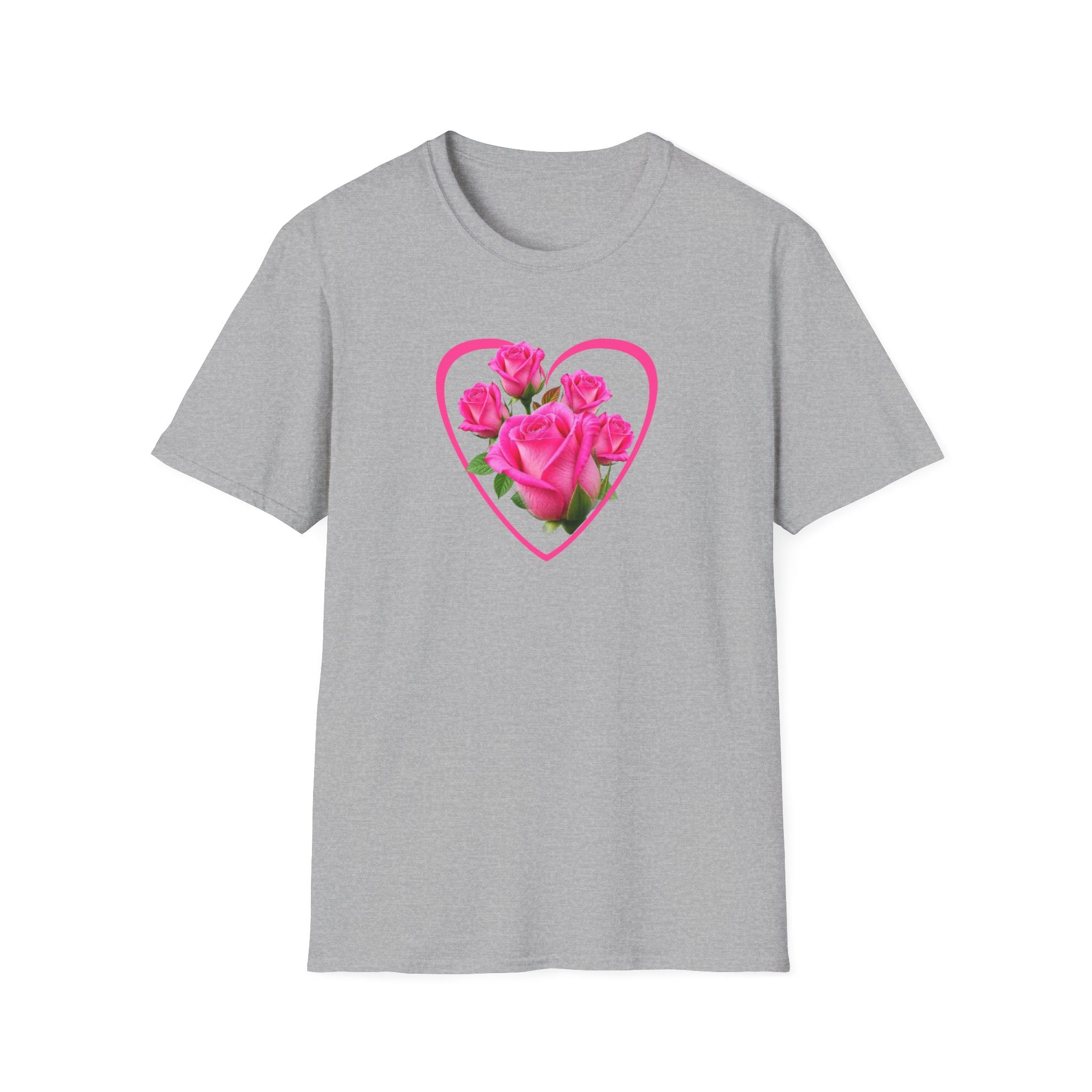 T-Shirt — Pink Rose Heart Floral Tee (Valentine’s Day, Romantic Gift)