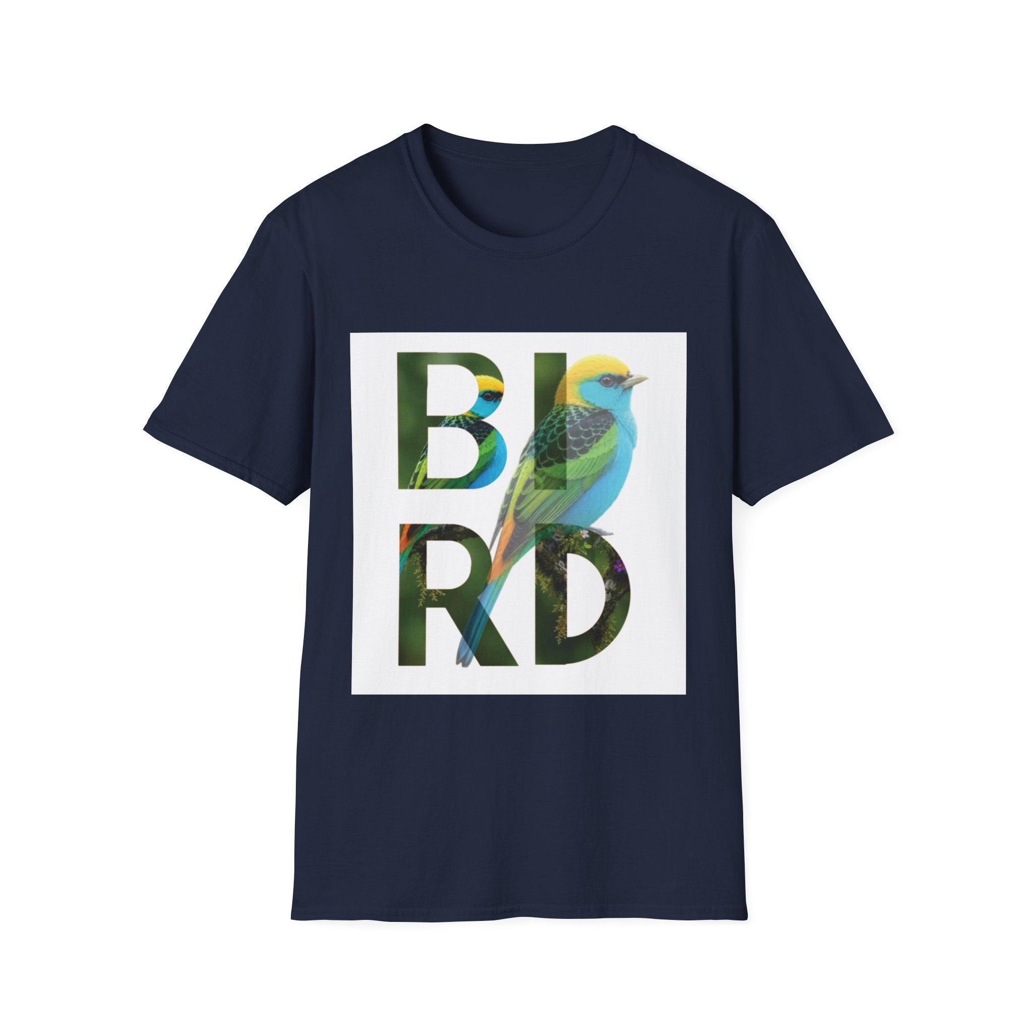 Bird Graphic T-Shirt — Colorful 'BIRD' Typography with Tropical Songbird