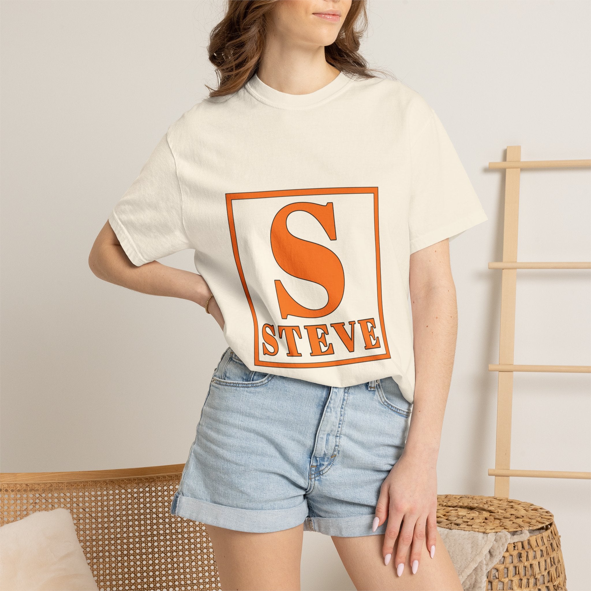 Steve Monogram T‑Shirt — Orange Initial Box Design