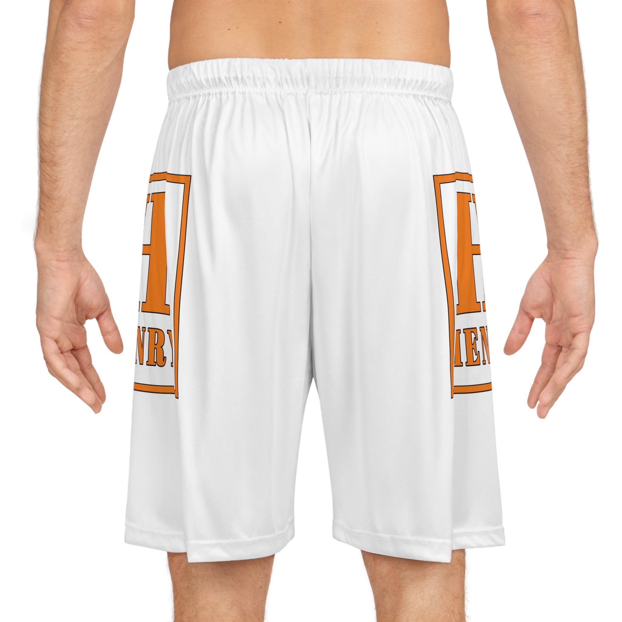Henry Block Logo Basketball Shorts — Custom White AOP Athletic Shorts