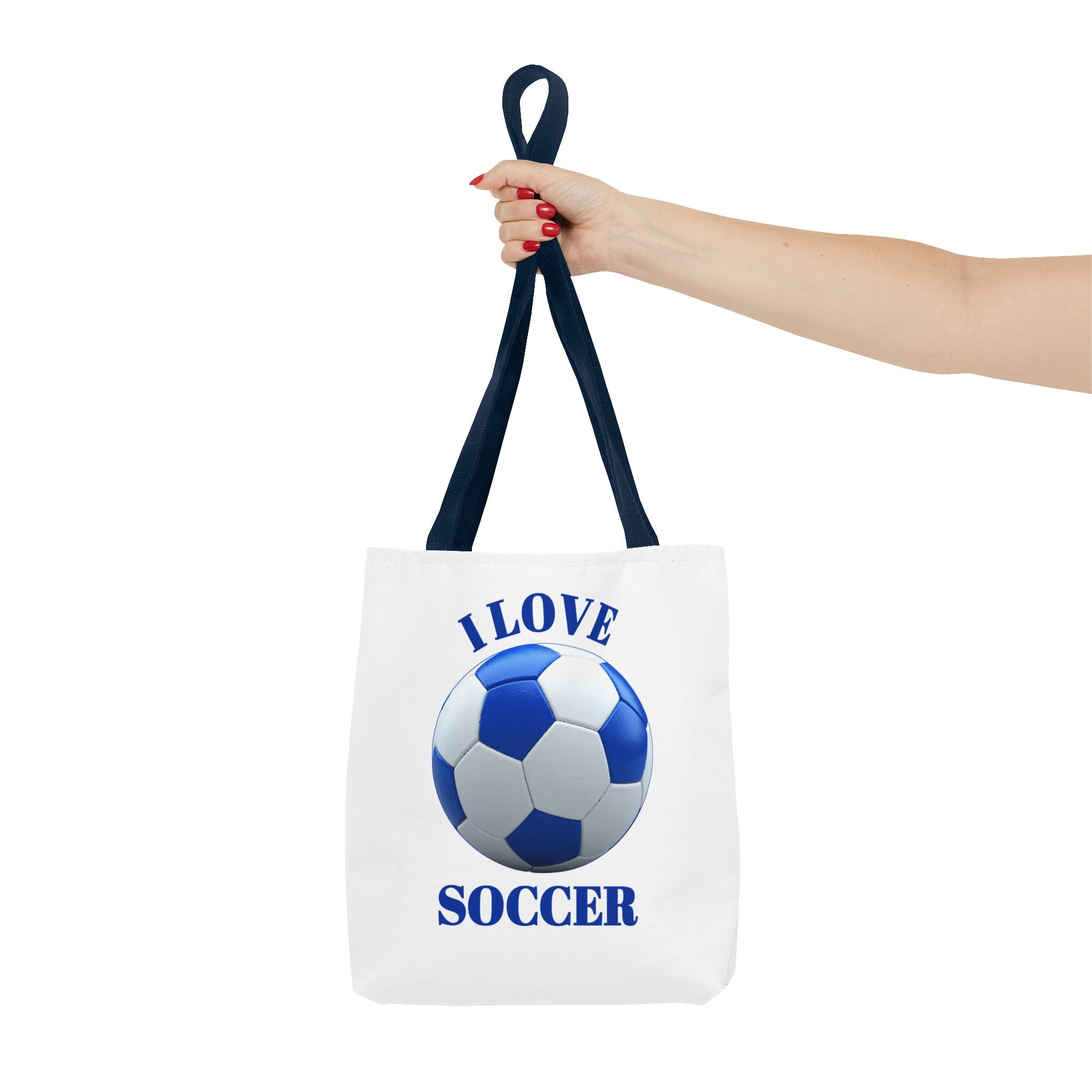 I Love Soccer Tote Bag — Blue Soccer Ball Gym & Game Day Tote