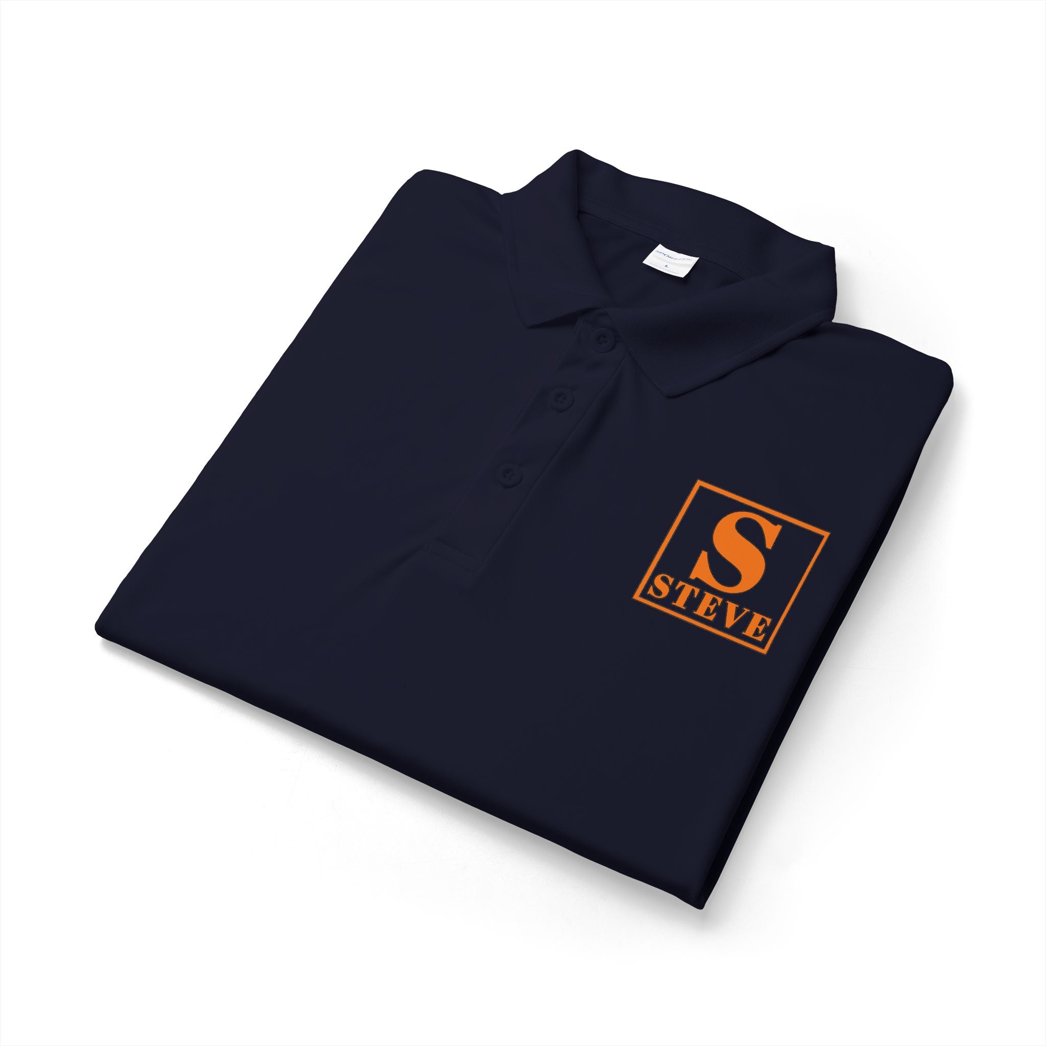 Embroidered 'S Steve' Logo Polo Shirt — White Performance Golf/Work Polo