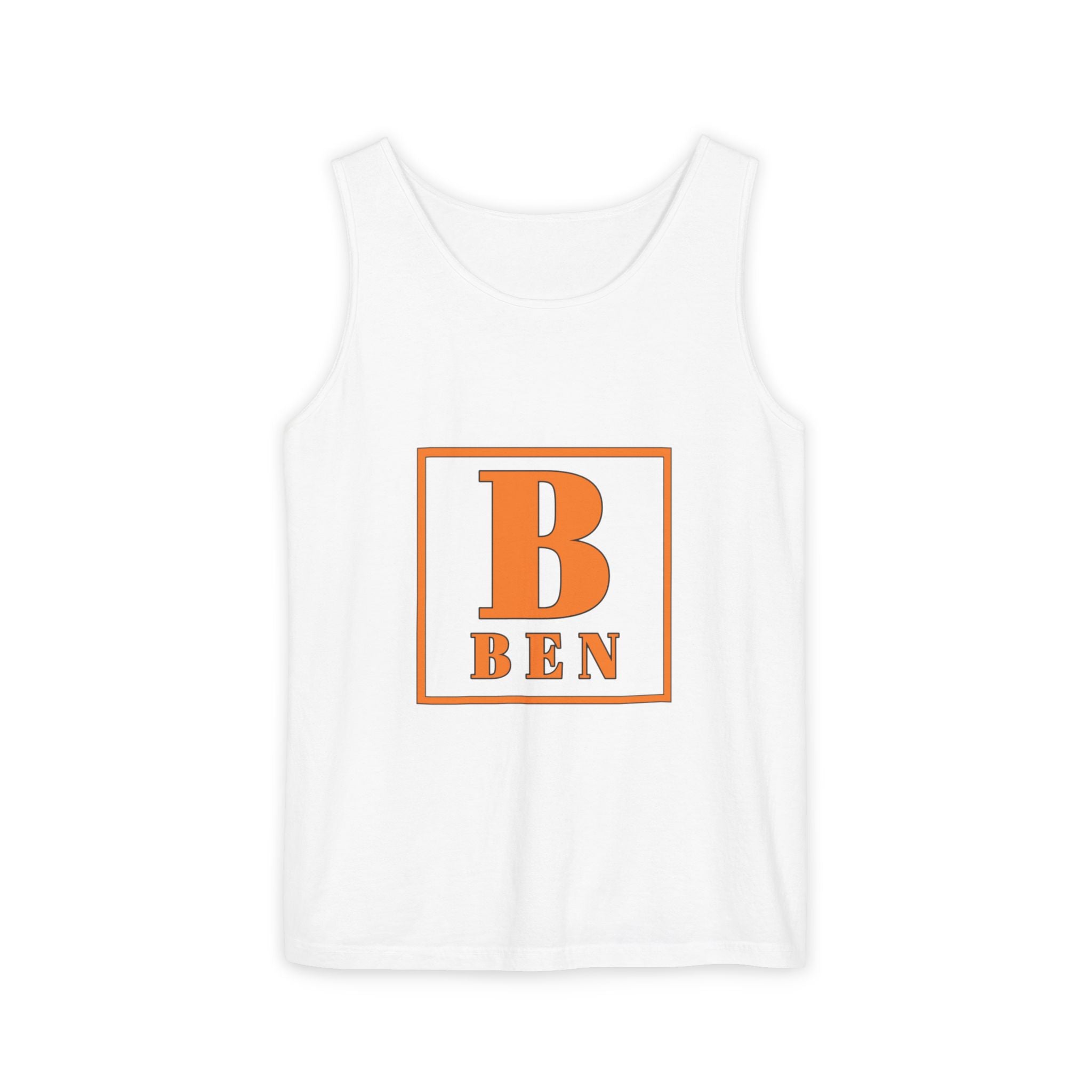 Ben Monogram Tank Top — Orange Initial B Vintage Box Graphic