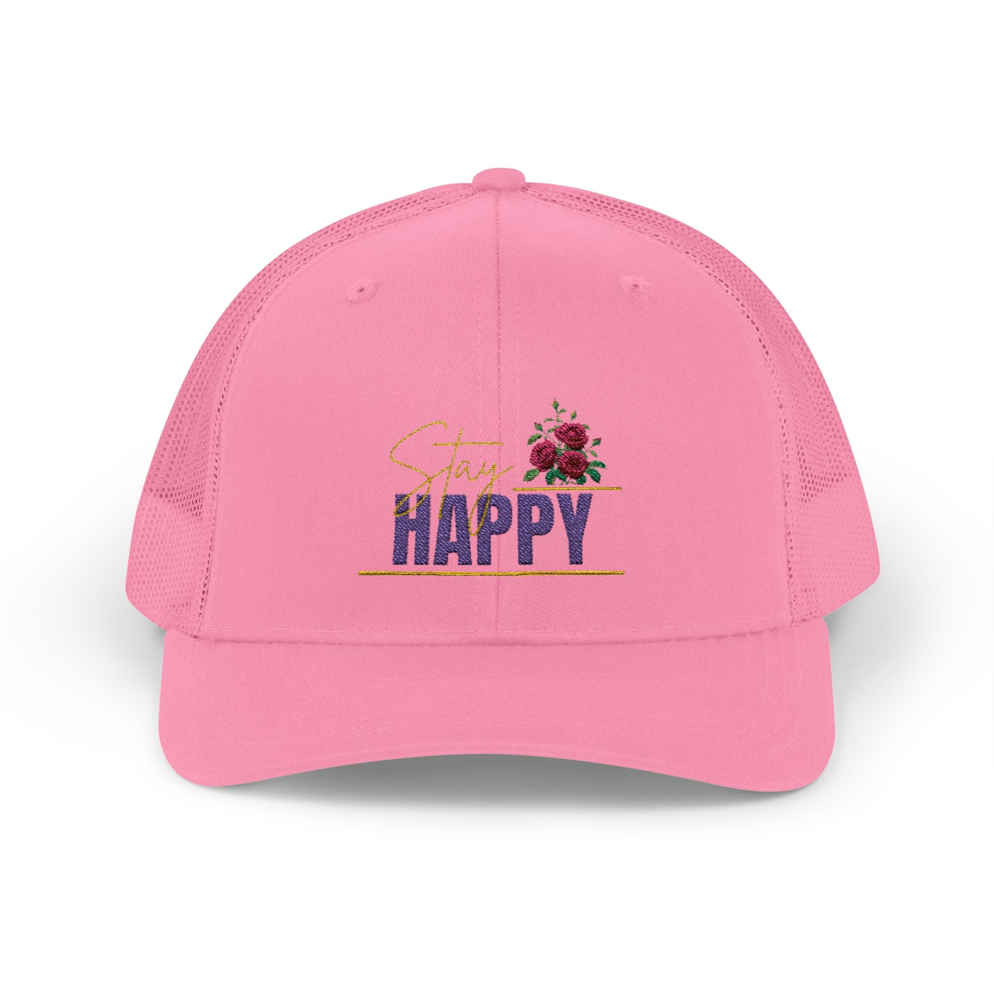 Trucker Cap — Be Happy Floral Embroidered Snapback