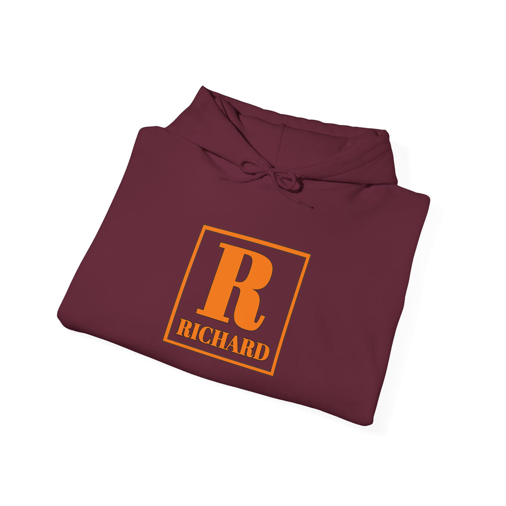Personalized Initial R Hoodie – Retro Orange 'Richard' Name Sweatshirt