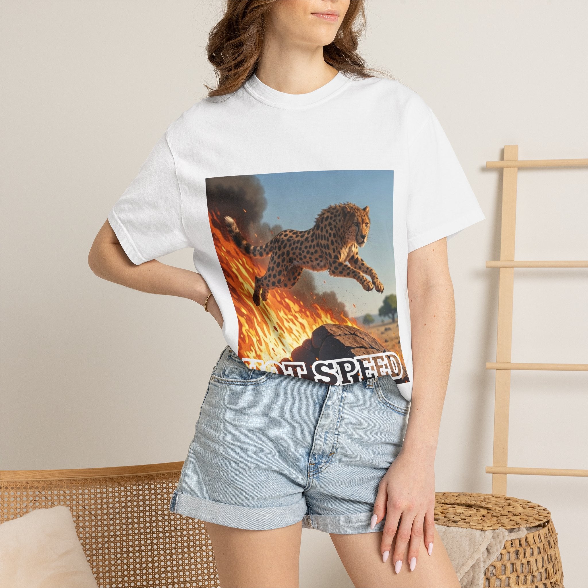 T-Shirt — 'Hot Speed' Cheetah Graphic Tee (Retro Action Animal Design)
