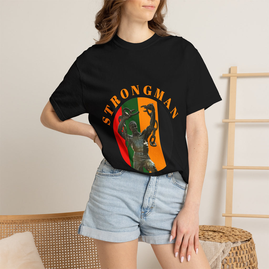 Strongman Statue Vintage-Style T-Shirt — Retro Weightlifting Graphic Tee