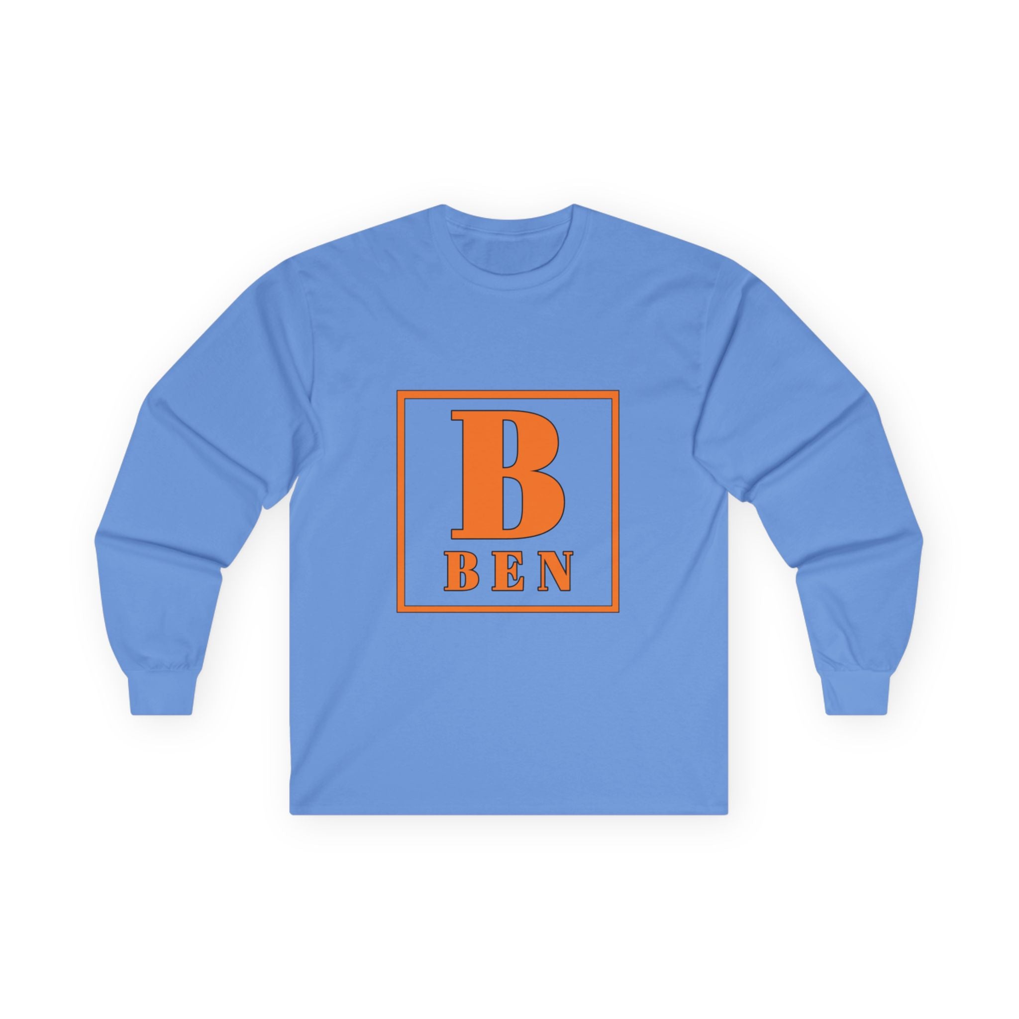 Ben Monogram Long Sleeve Tee — Orange Block Initial B Shirt