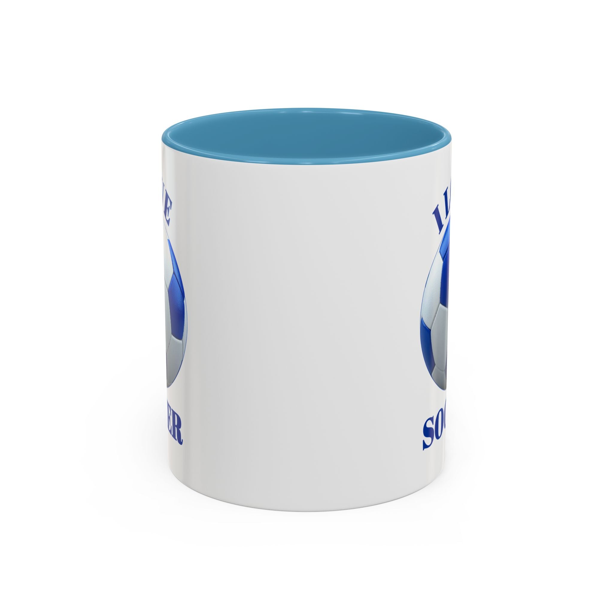 I Love Soccer Accent Coffee Mug — Blue Soccer Ball 11/15oz