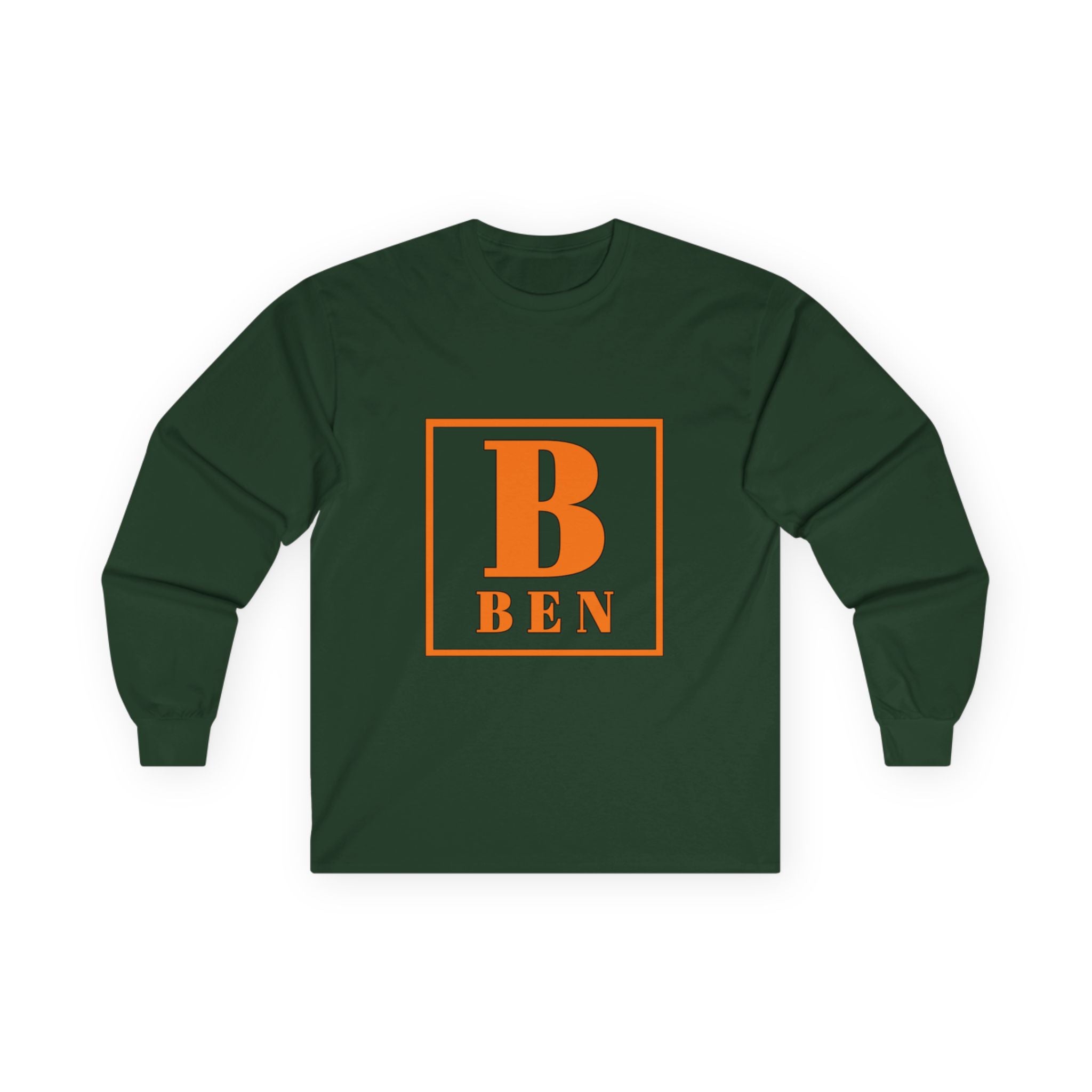Ben Monogram Long Sleeve Tee — Orange Block Initial B Shirt