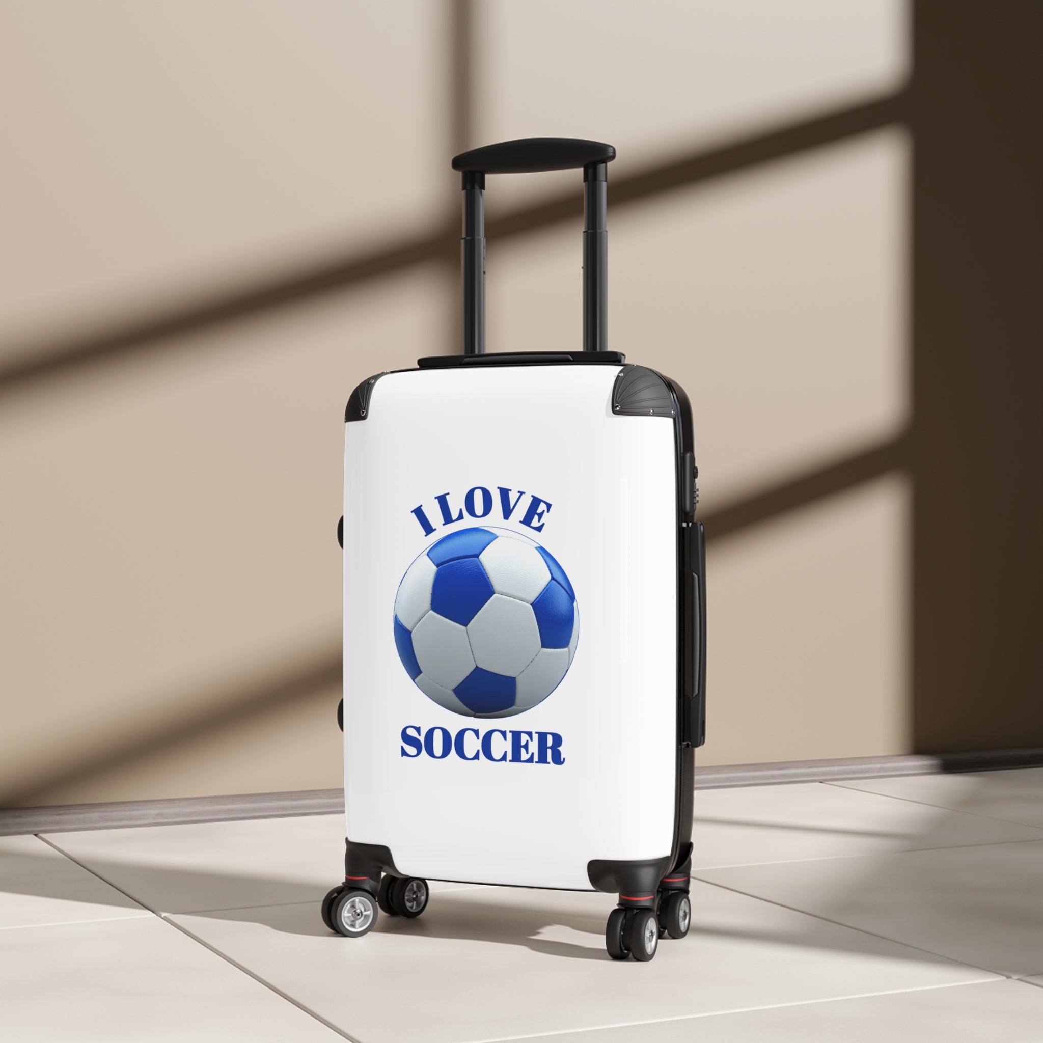 I Love Soccer Carry-On Suitcase – Blue Soccer Ball Travel Luggage