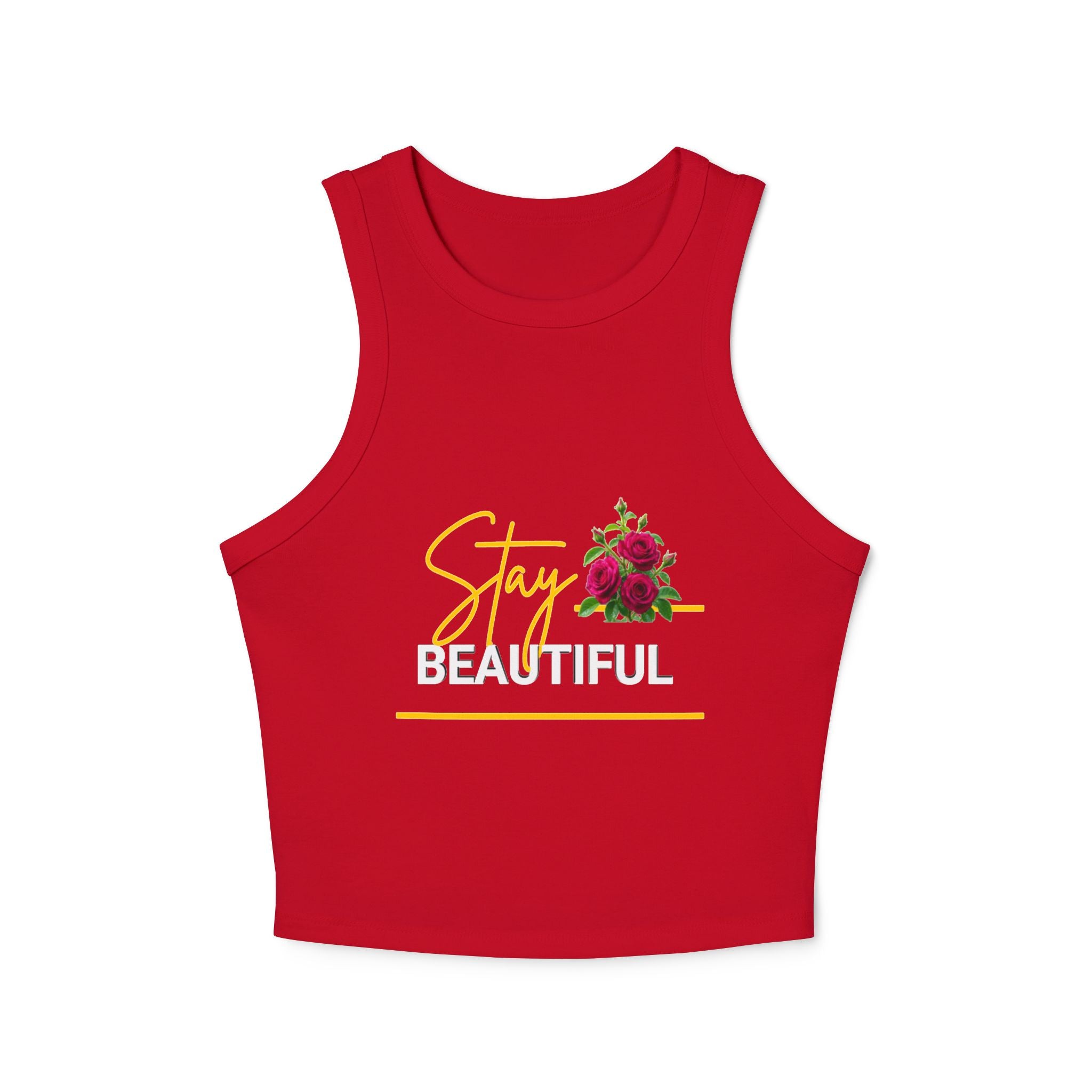 Stay Beautiful Floral Racer Tank Top — Women’s Cropped Micro Rib Tank