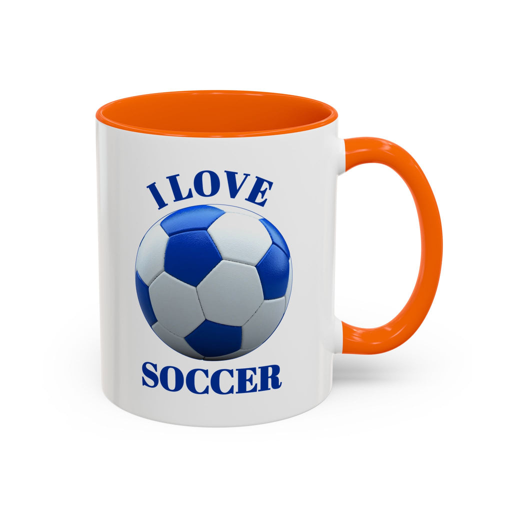 I Love Soccer Accent Coffee Mug — Blue Soccer Ball 11/15oz