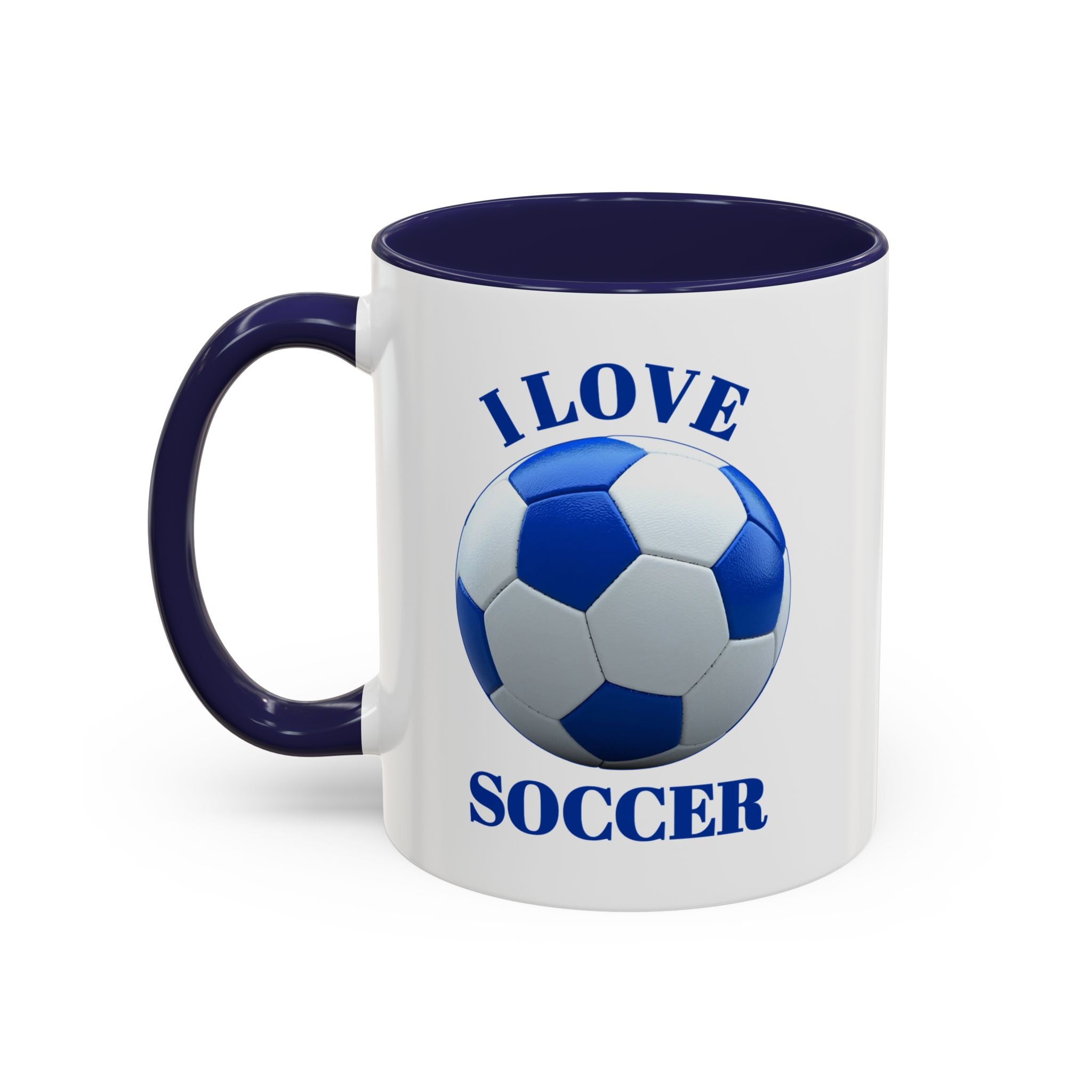 I Love Soccer Accent Coffee Mug — Blue Soccer Ball 11/15oz