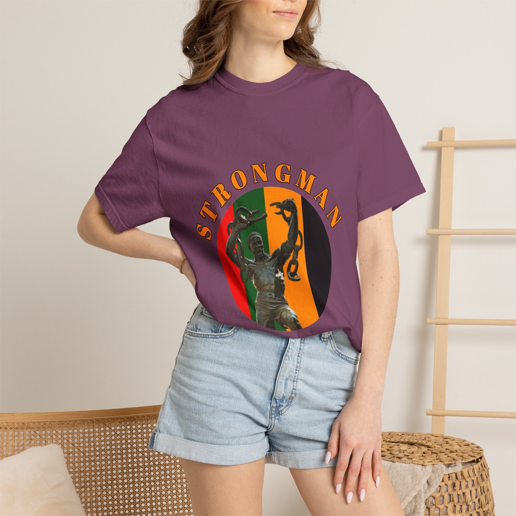 Strongman Statue Vintage-Style T-Shirt — Retro Weightlifting Graphic Tee