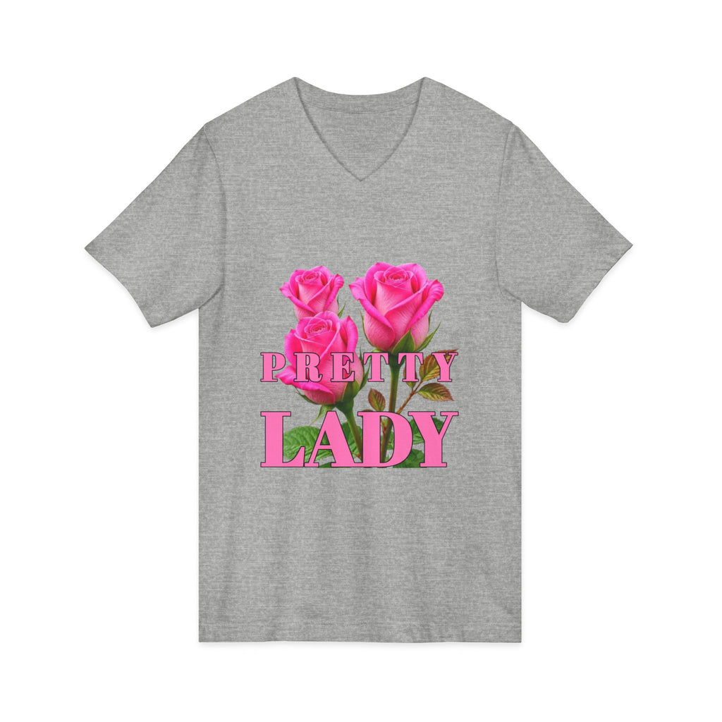 Pretty Lady V-Neck Tee — Pink Rose Floral Graphic Shirt