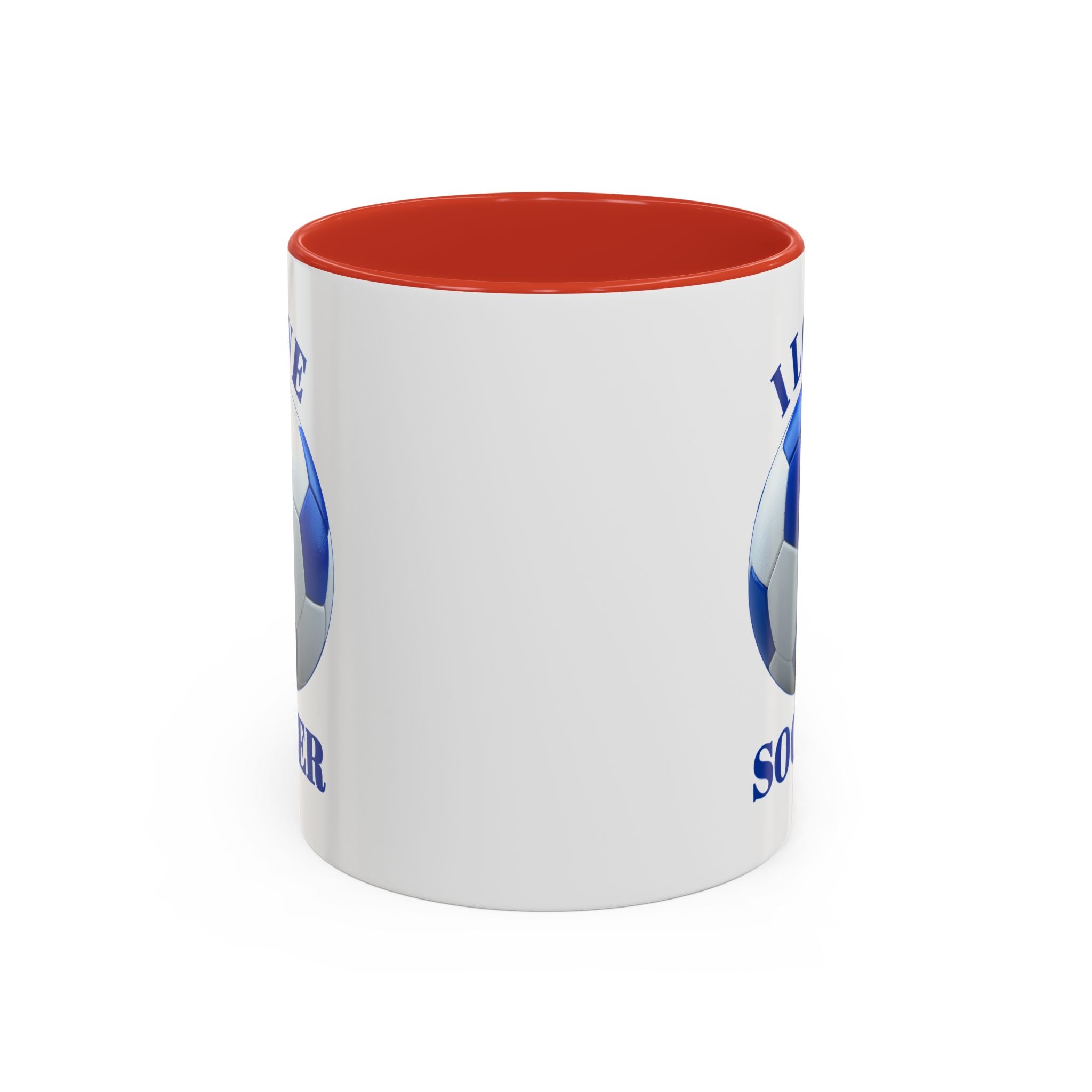I Love Soccer Accent Coffee Mug — Blue Soccer Ball 11/15oz