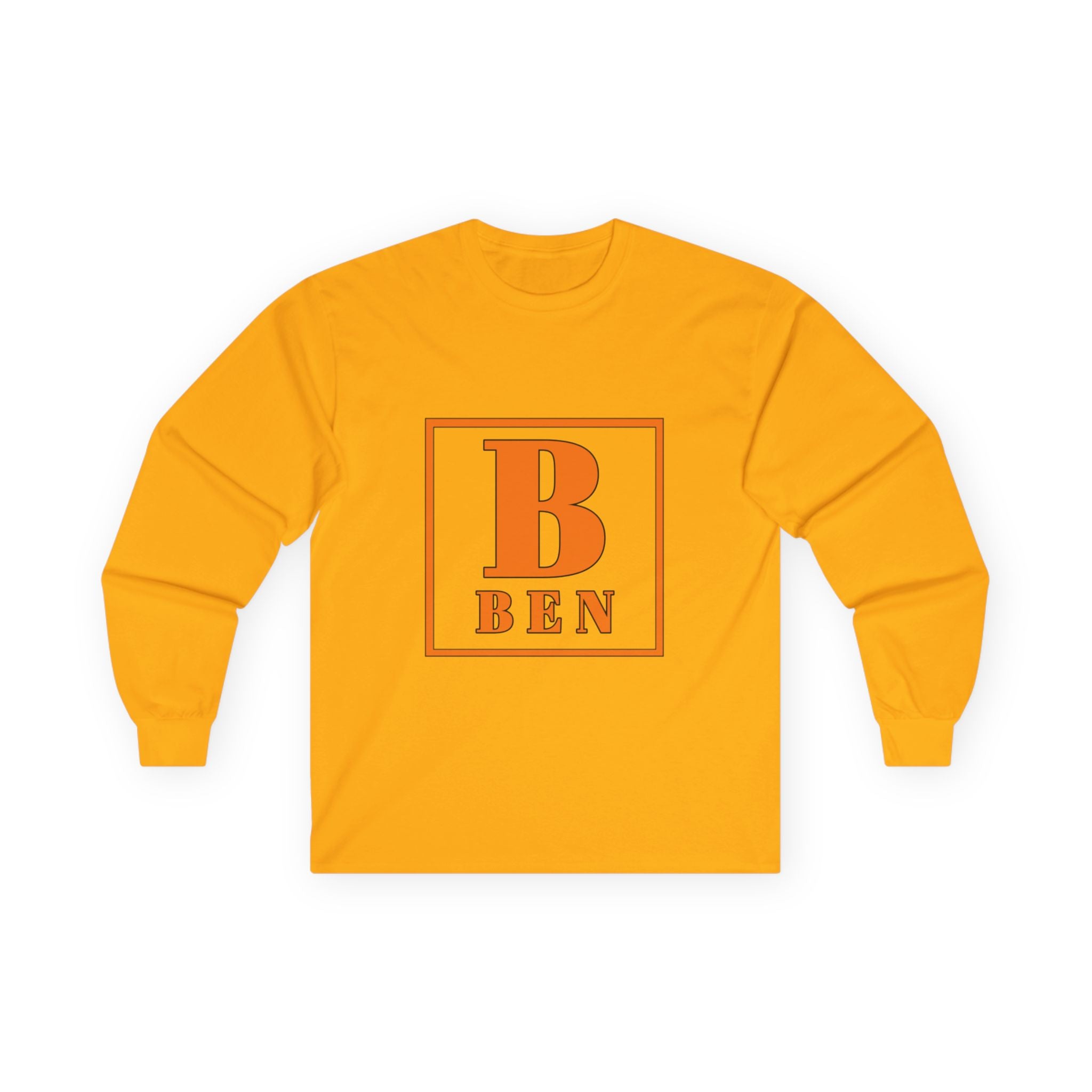 Ben Monogram Long Sleeve Tee — Orange Block Initial B Shirt