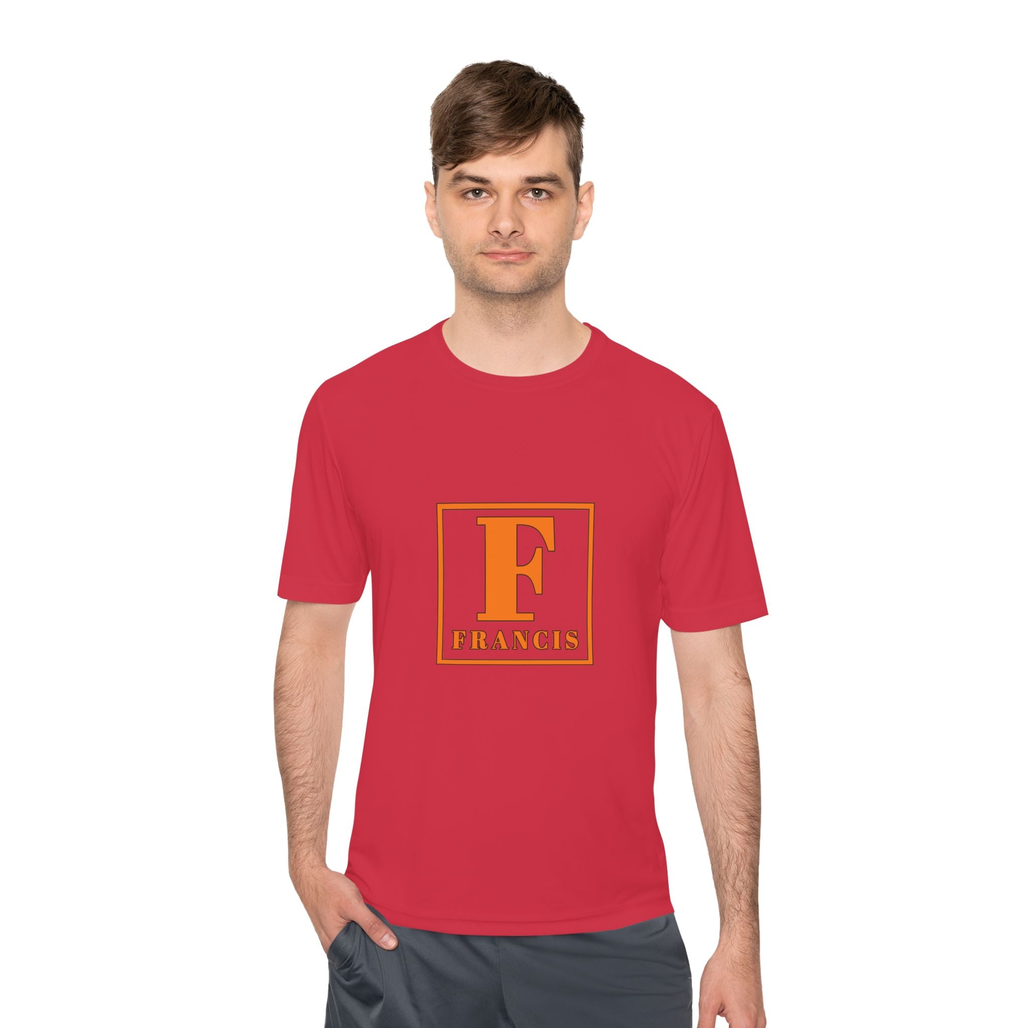 Francis Initial Tee — Orange Block Monogram Moisture-Wicking Shirt