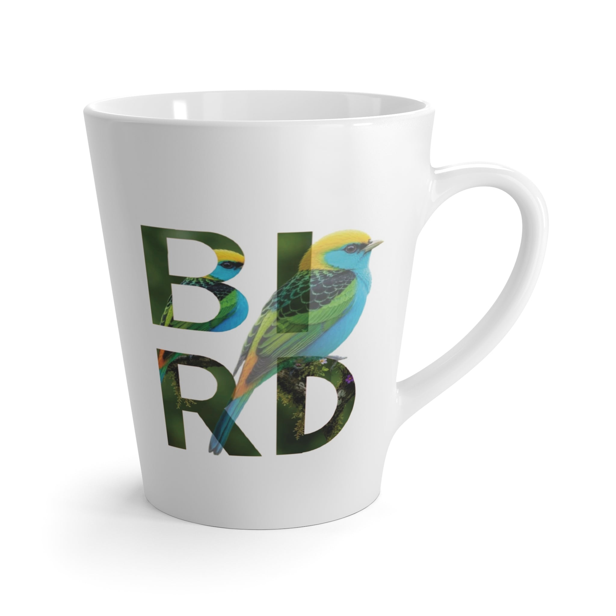 Bird Latte Mug — Colorful Tropical Bird Graphic Coffee Cup