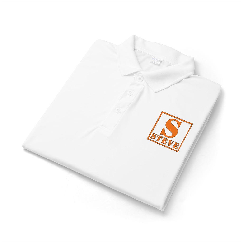 Embroidered 'S Steve' Logo Polo Shirt — White Performance Golf/Work Polo