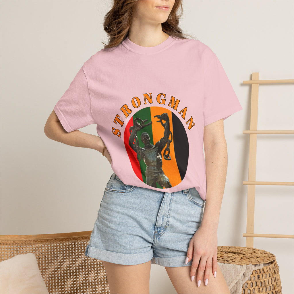 Strongman Statue Vintage-Style T-Shirt — Retro Weightlifting Graphic Tee