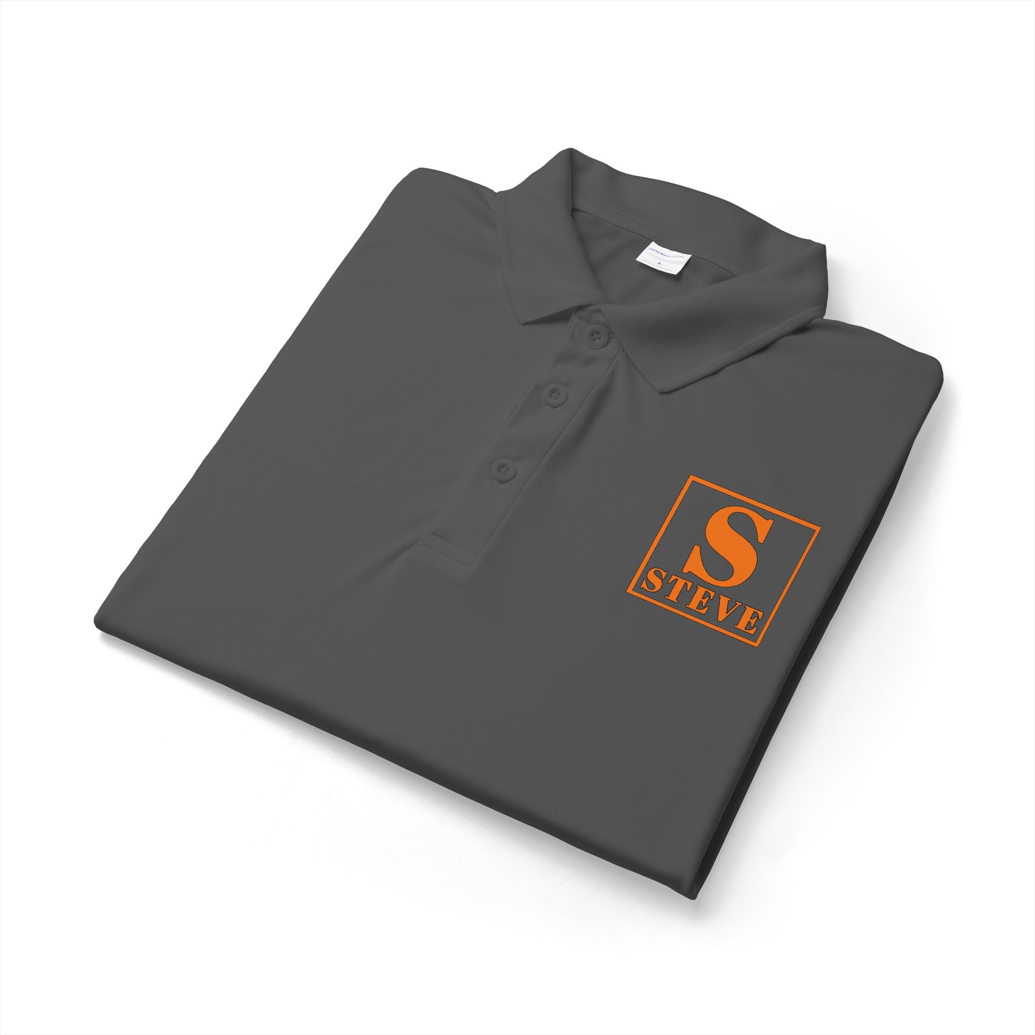 Embroidered 'S Steve' Logo Polo Shirt — White Performance Golf/Work Polo