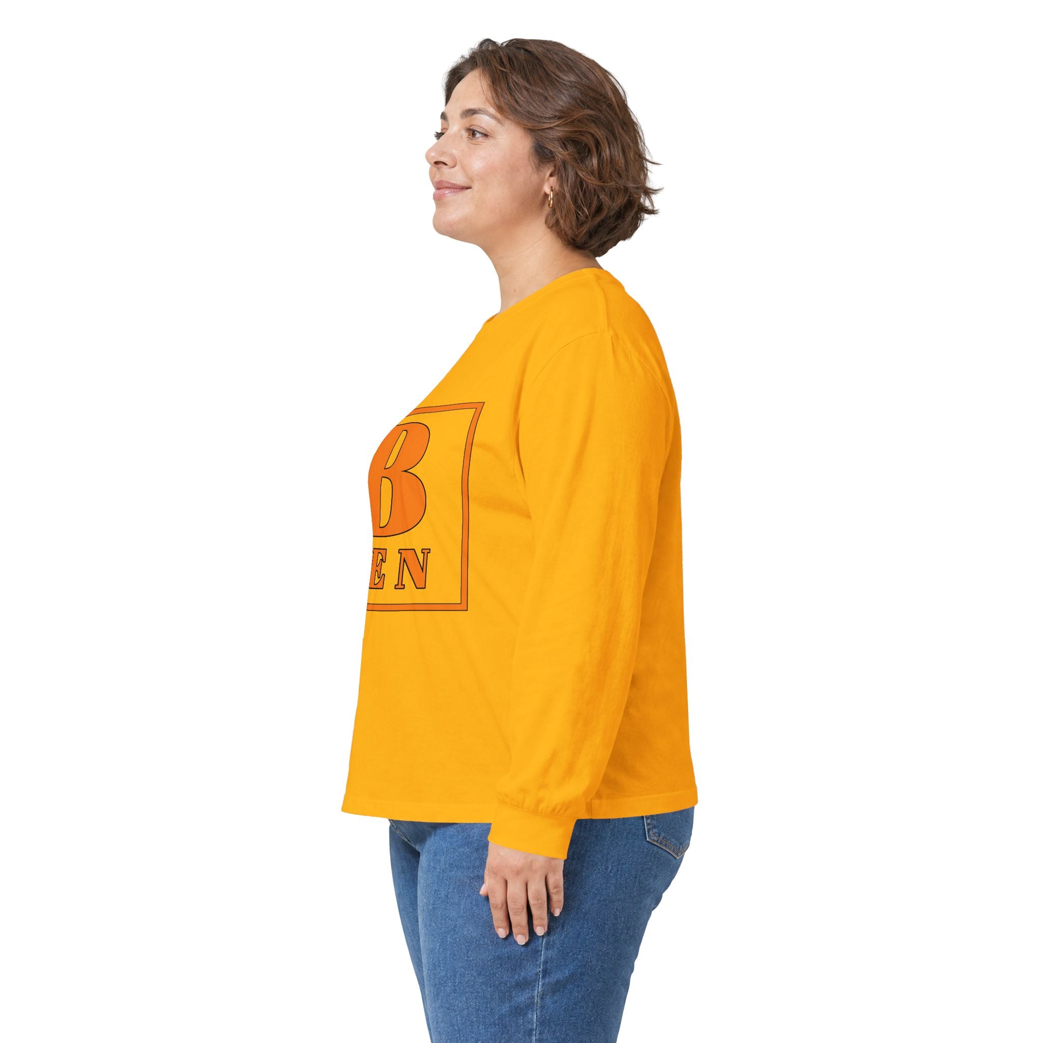 Ben Monogram Long Sleeve Tee — Orange Block Initial B Shirt