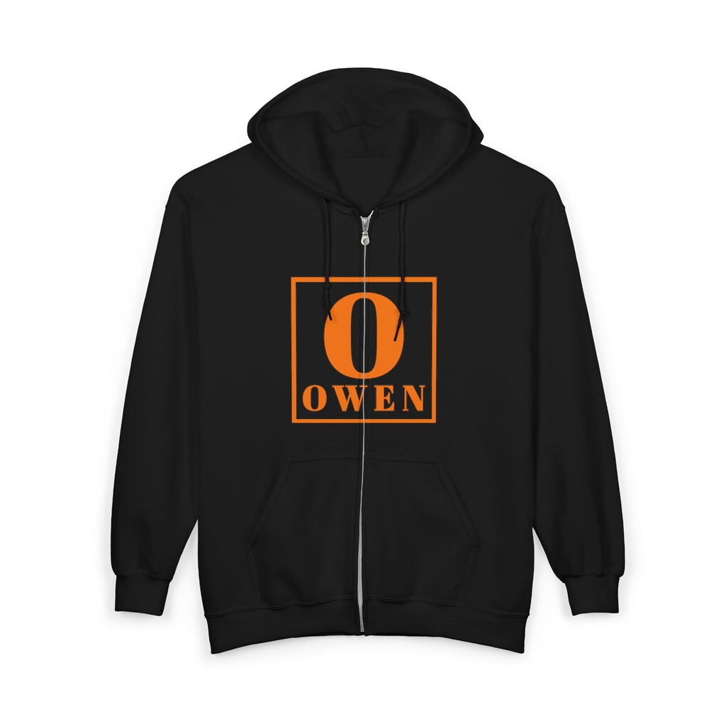 Owen Monogram Zip Hoodie — Personalized 'O' Square Logo Full-Zip Sweatshirt