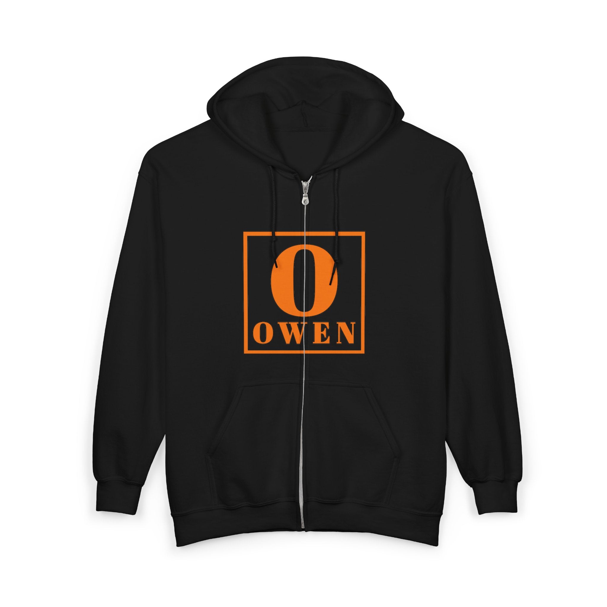 Owen Monogram Zip Hoodie — Personalized 'O' Square Logo Full-Zip Sweatshirt