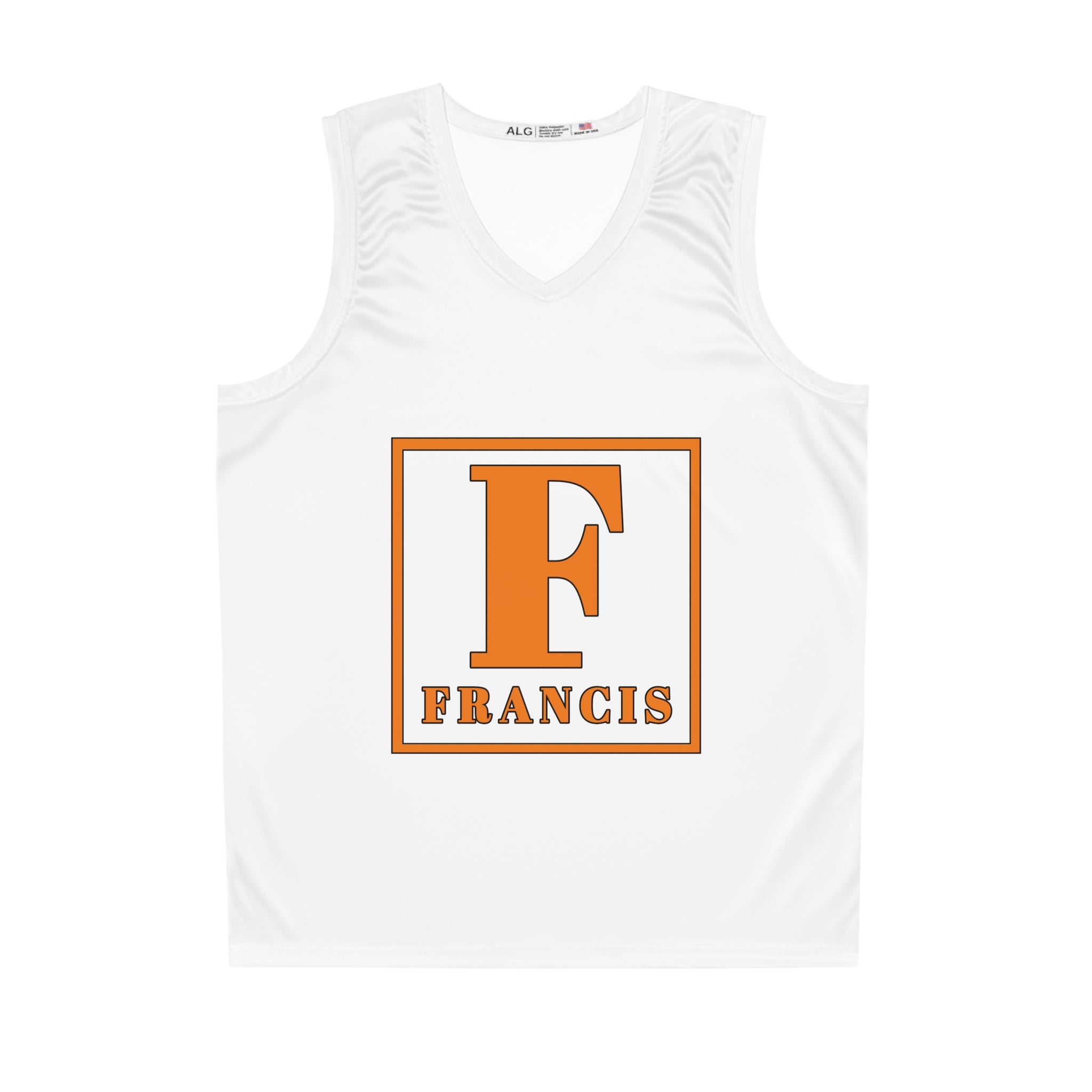 Personalized Basketball Jersey — Orange Block Initial “F” with FRANCIS