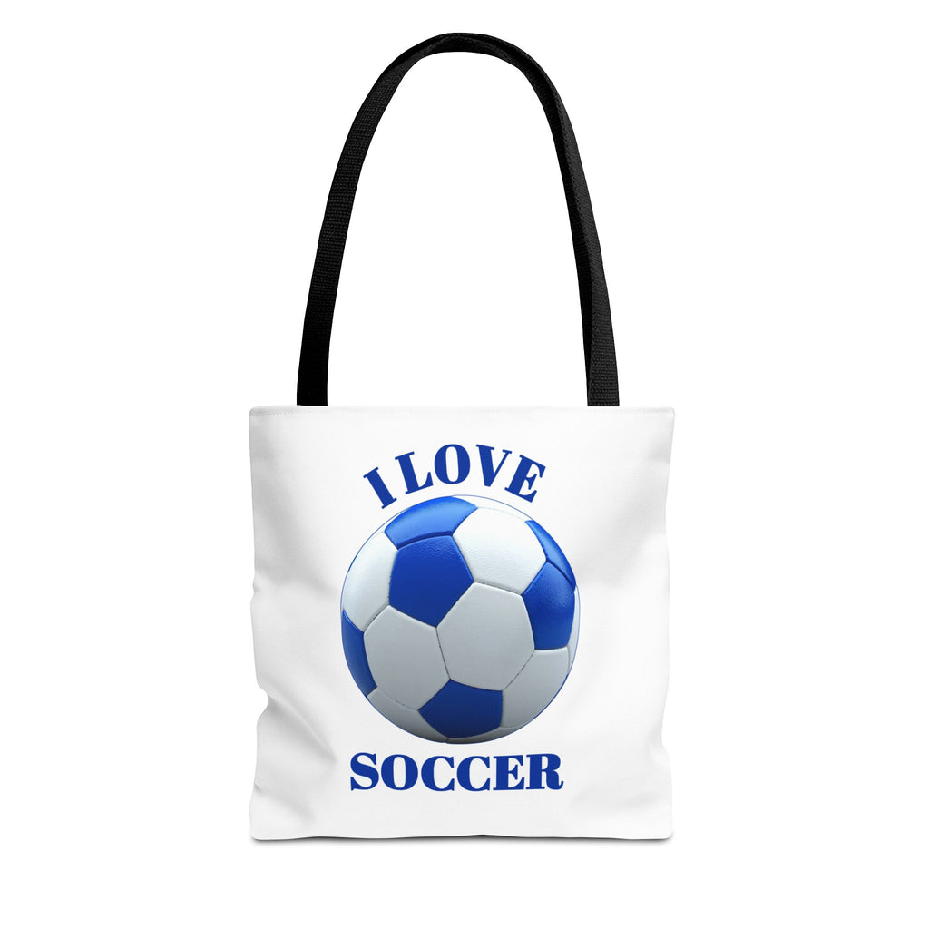 I Love Soccer Tote Bag — Blue Soccer Ball Gym & Game Day Tote