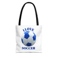 I Love Soccer Tote Bag — Blue Soccer Ball Gym & Game Day Tote