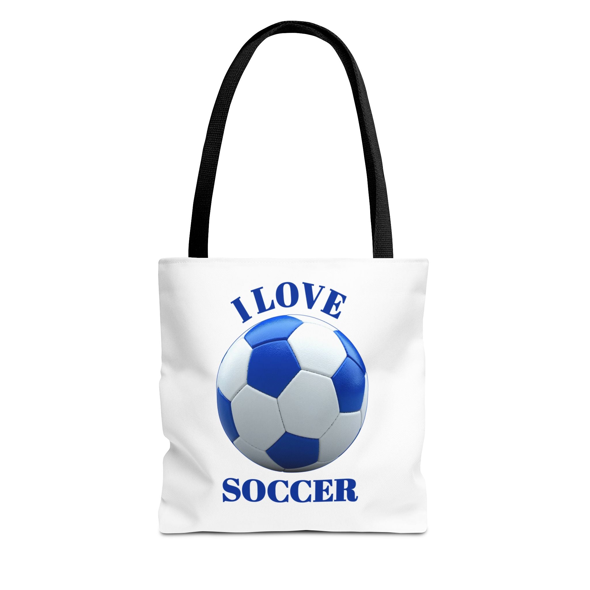 I Love Soccer Tote Bag — Blue Soccer Ball Gym & Game Day Tote
