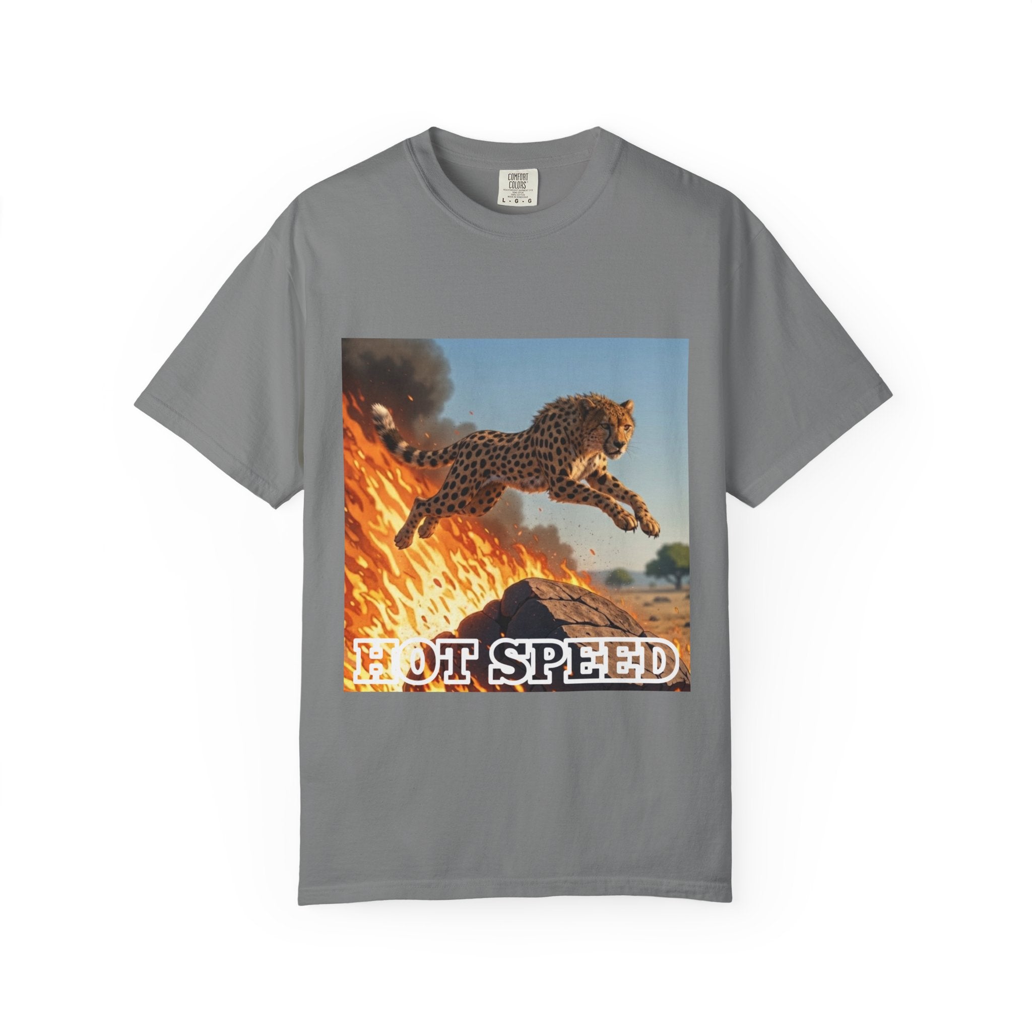 T-Shirt — 'Hot Speed' Cheetah Graphic Tee (Retro Action Animal Design)