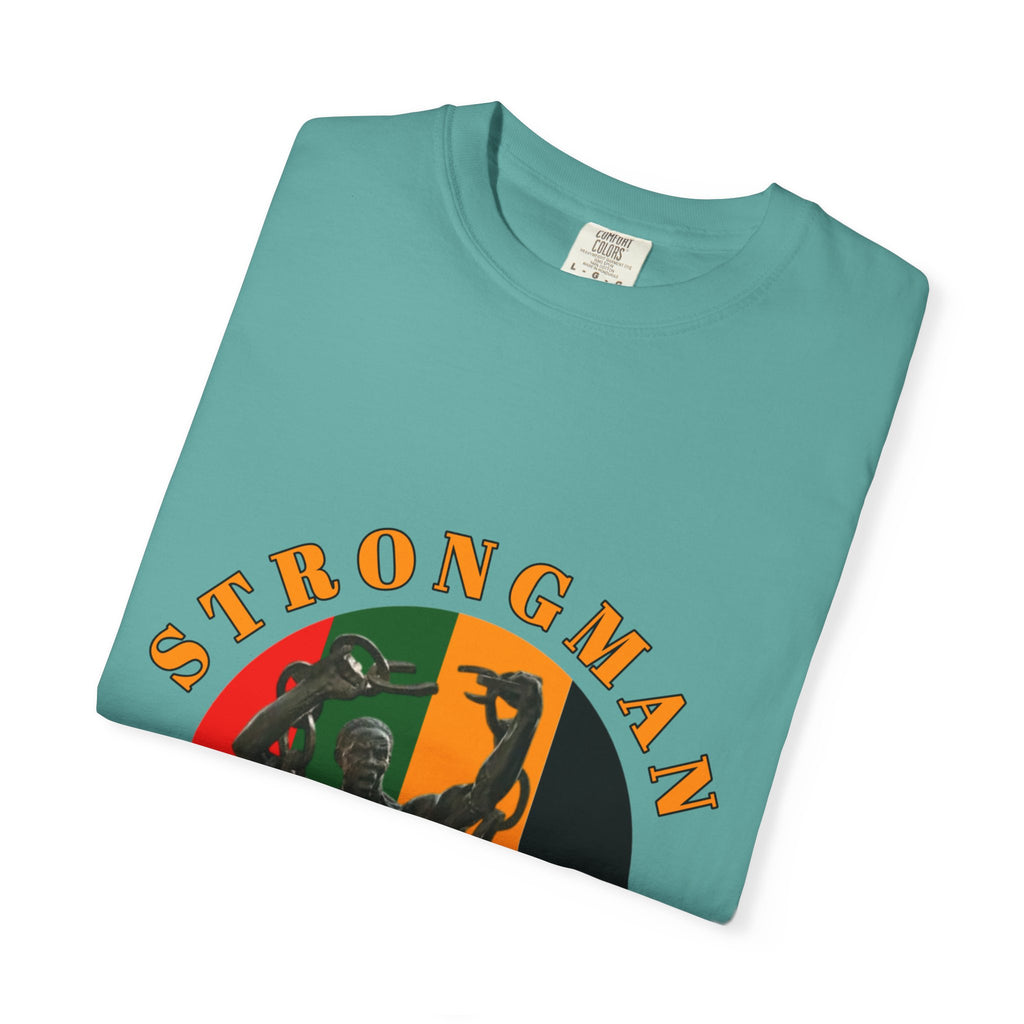 Strongman Statue Vintage-Style T-Shirt — Retro Weightlifting Graphic Tee