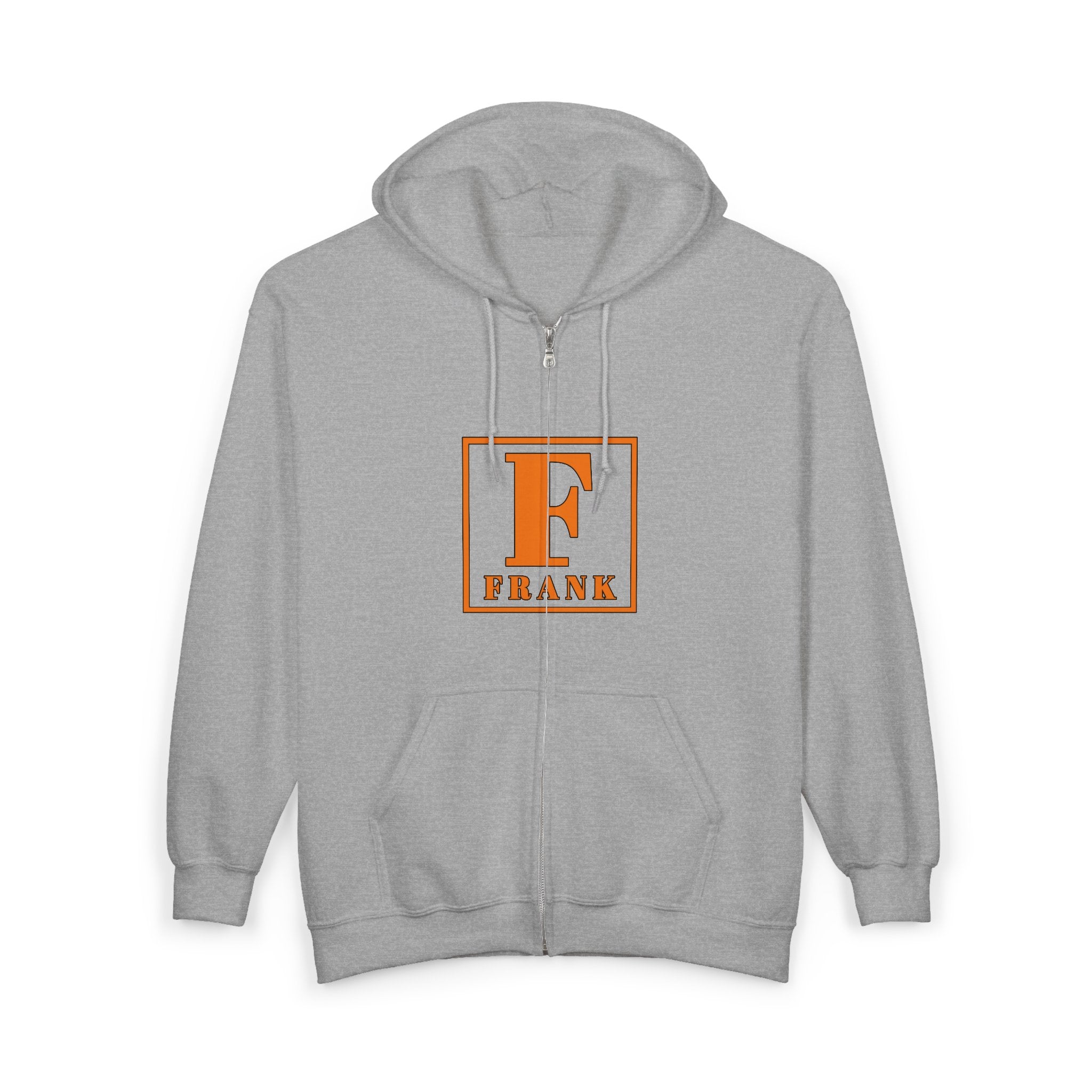 Frank Monogram Zip Hoodie — Orange Letter F Logo Full-Zip Sweatshirt