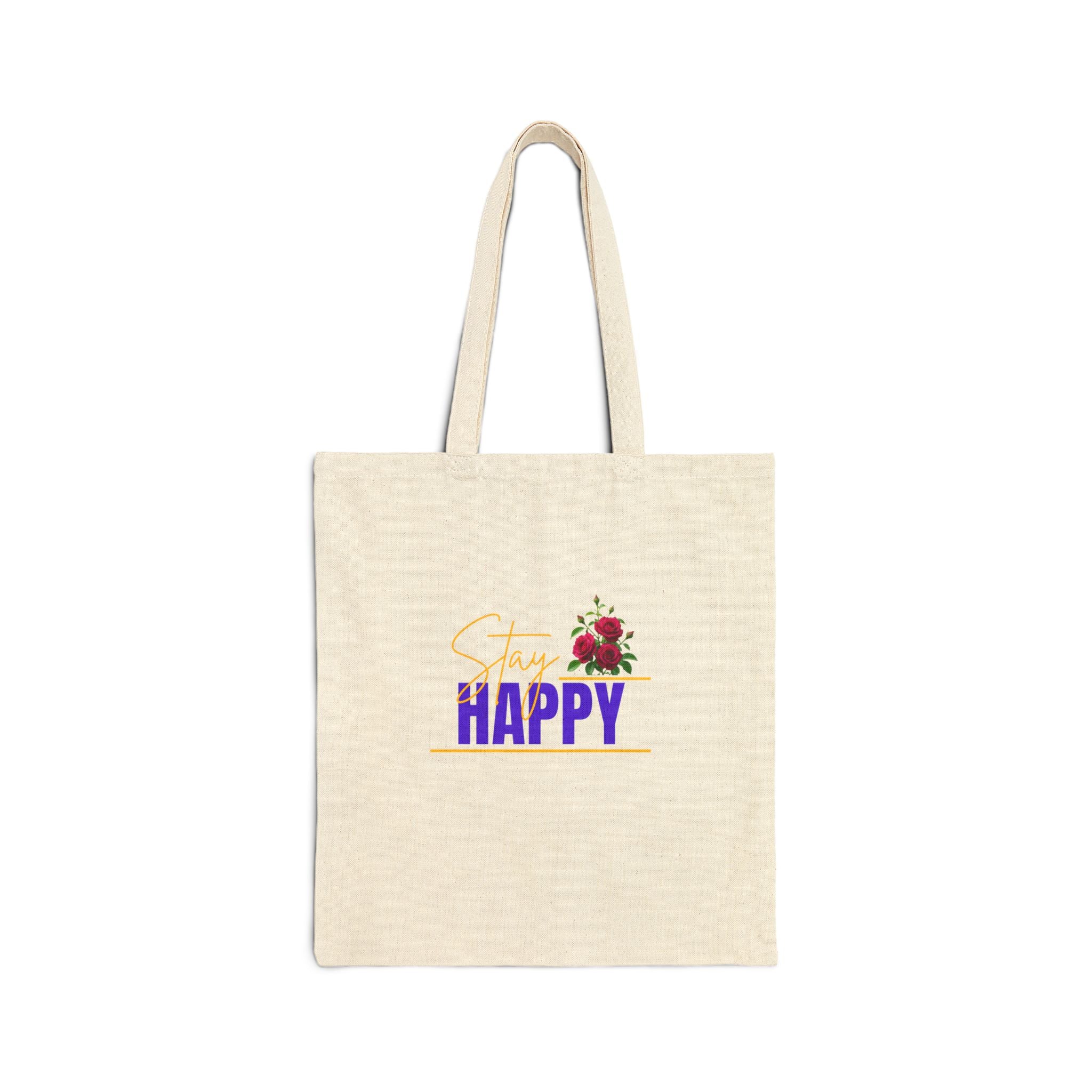 Happy Floral Tote Bag — 'Simply Happy' Cotton Canvas Shopper