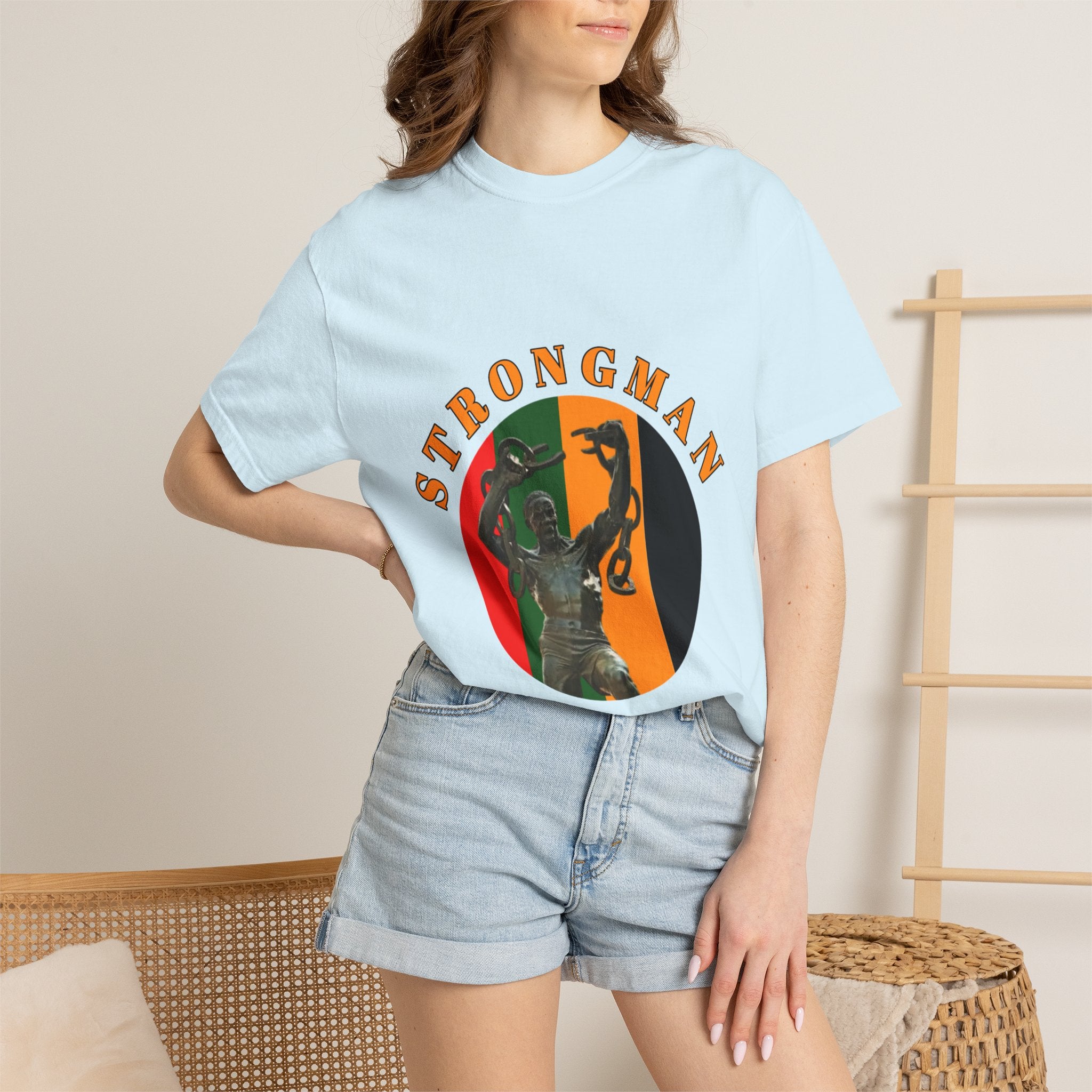 Strongman Statue Vintage-Style T-Shirt — Retro Weightlifting Graphic Tee