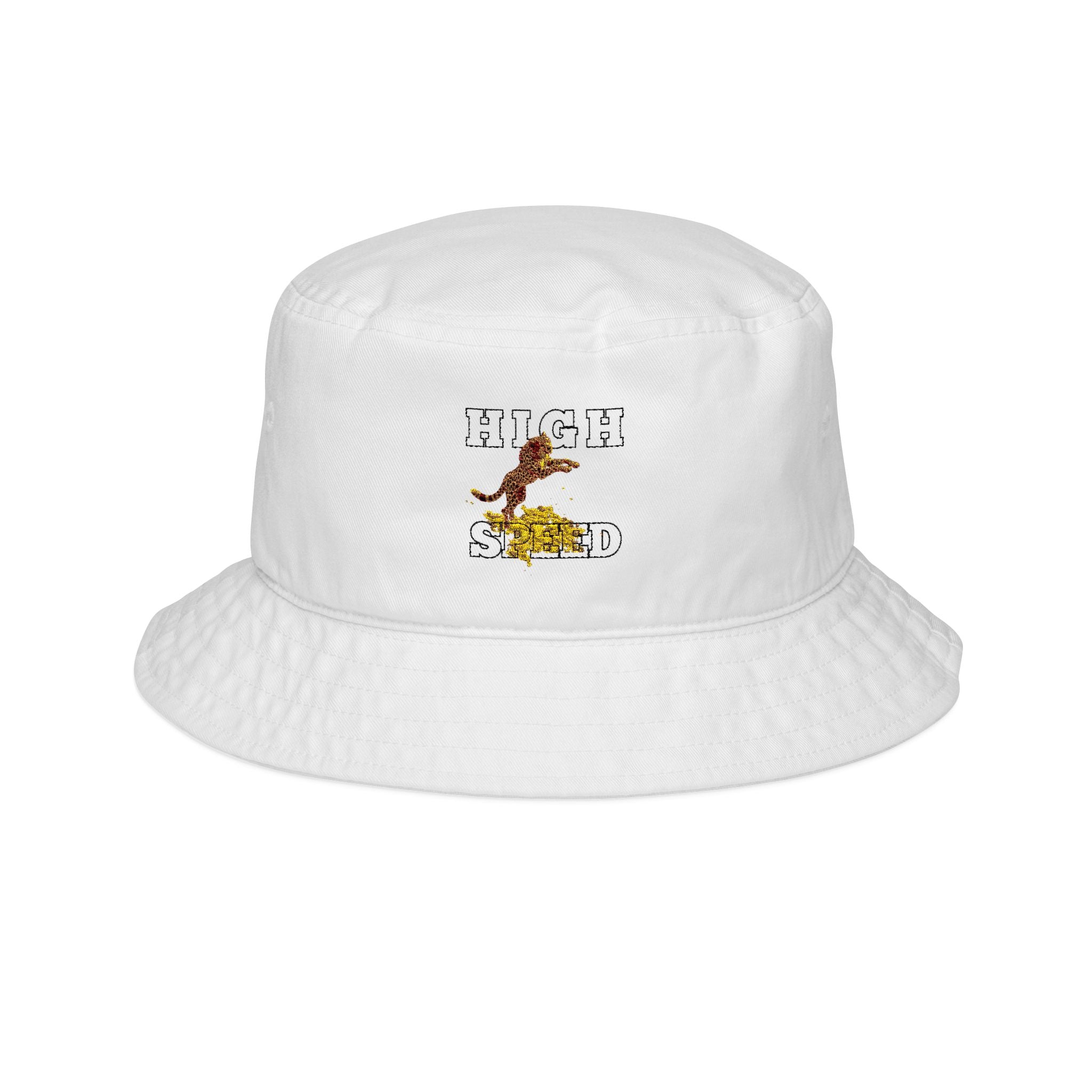 Embroidered 'High Speed' Graphic Bucket Hat — Retro Racing Skate Style