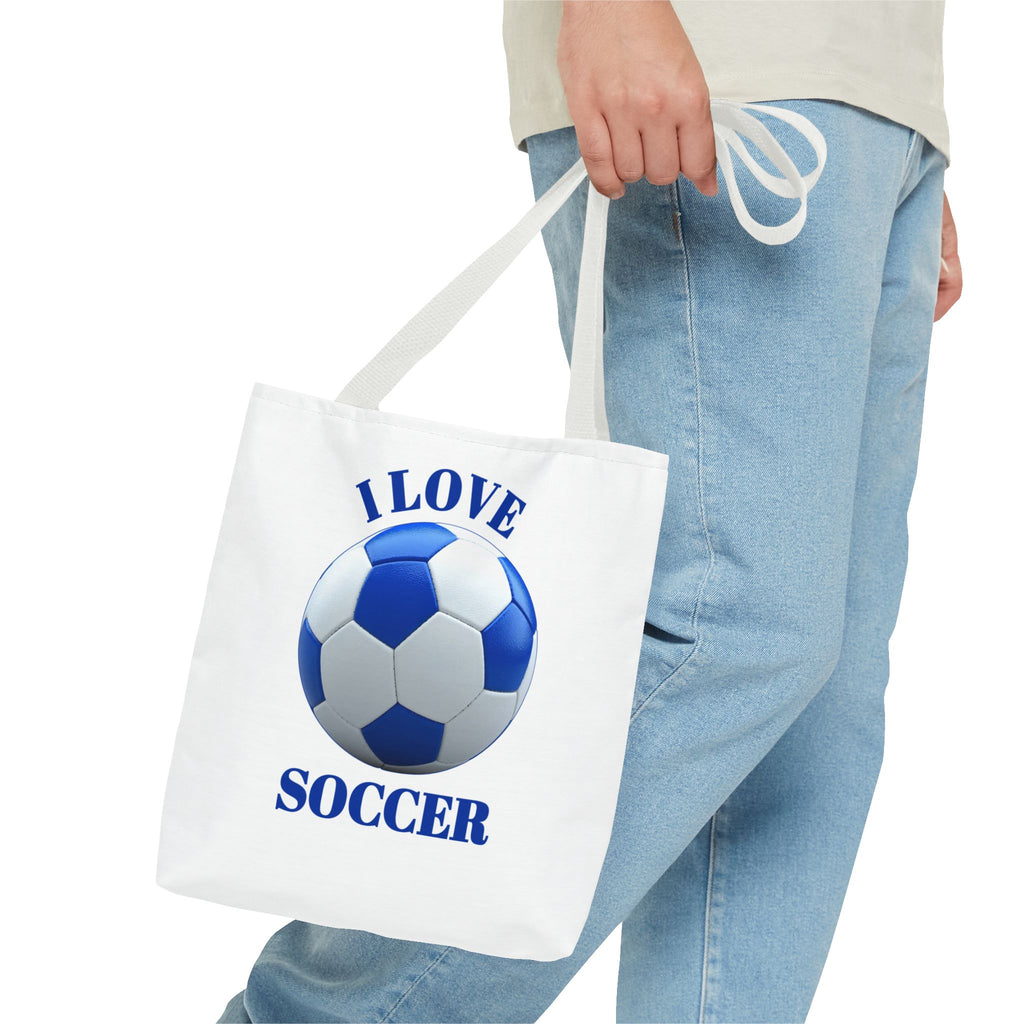 I Love Soccer Tote Bag — Blue Soccer Ball Gym & Game Day Tote