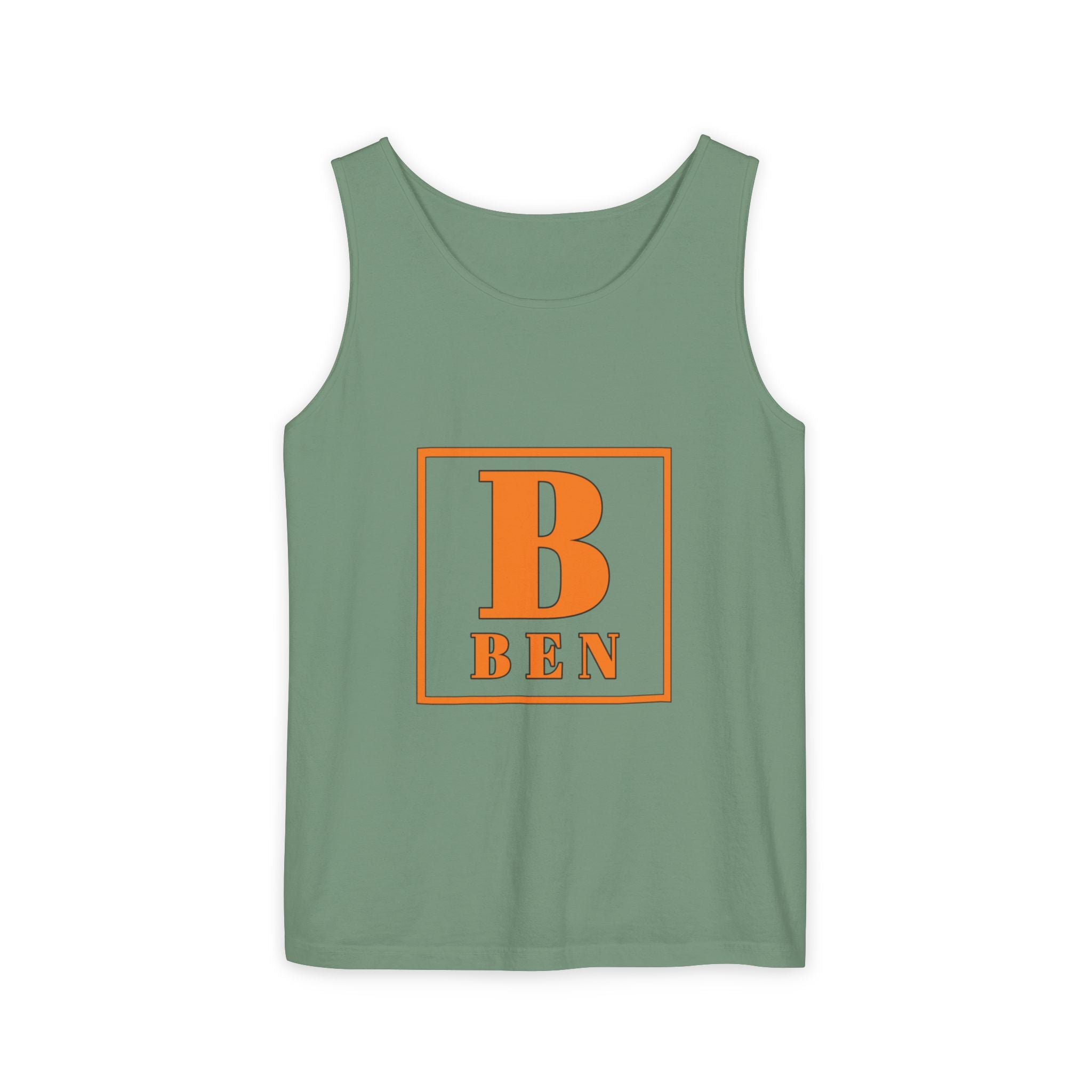 Ben Monogram Tank Top — Orange Initial B Vintage Box Graphic