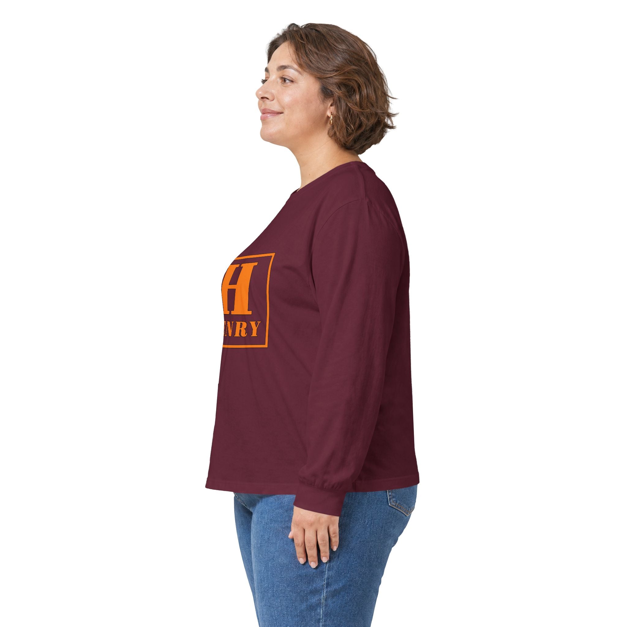 Personalized 'Henry' Initial Long Sleeve Tee — Orange Monogram Shirt