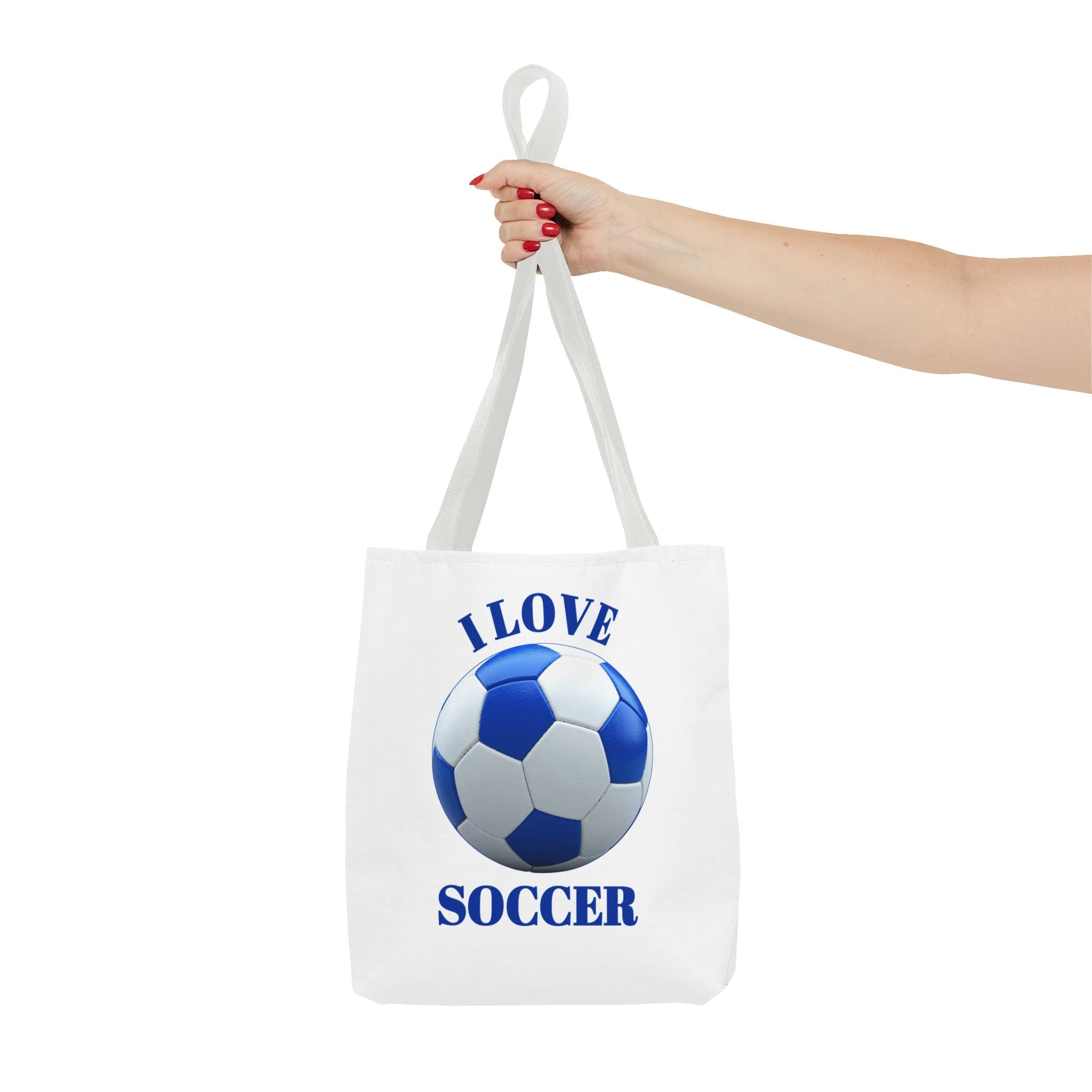 I Love Soccer Tote Bag — Blue Soccer Ball Gym & Game Day Tote
