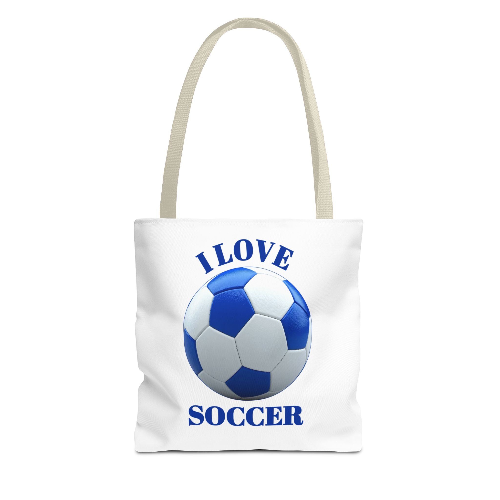 I Love Soccer Tote Bag — Blue Soccer Ball Gym & Game Day Tote