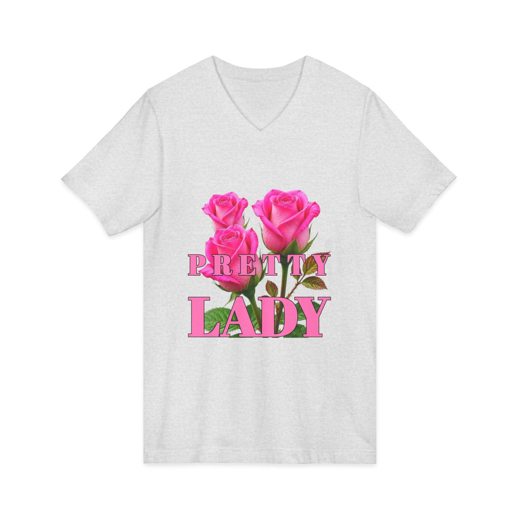 Pretty Lady V-Neck Tee — Pink Rose Floral Graphic Shirt