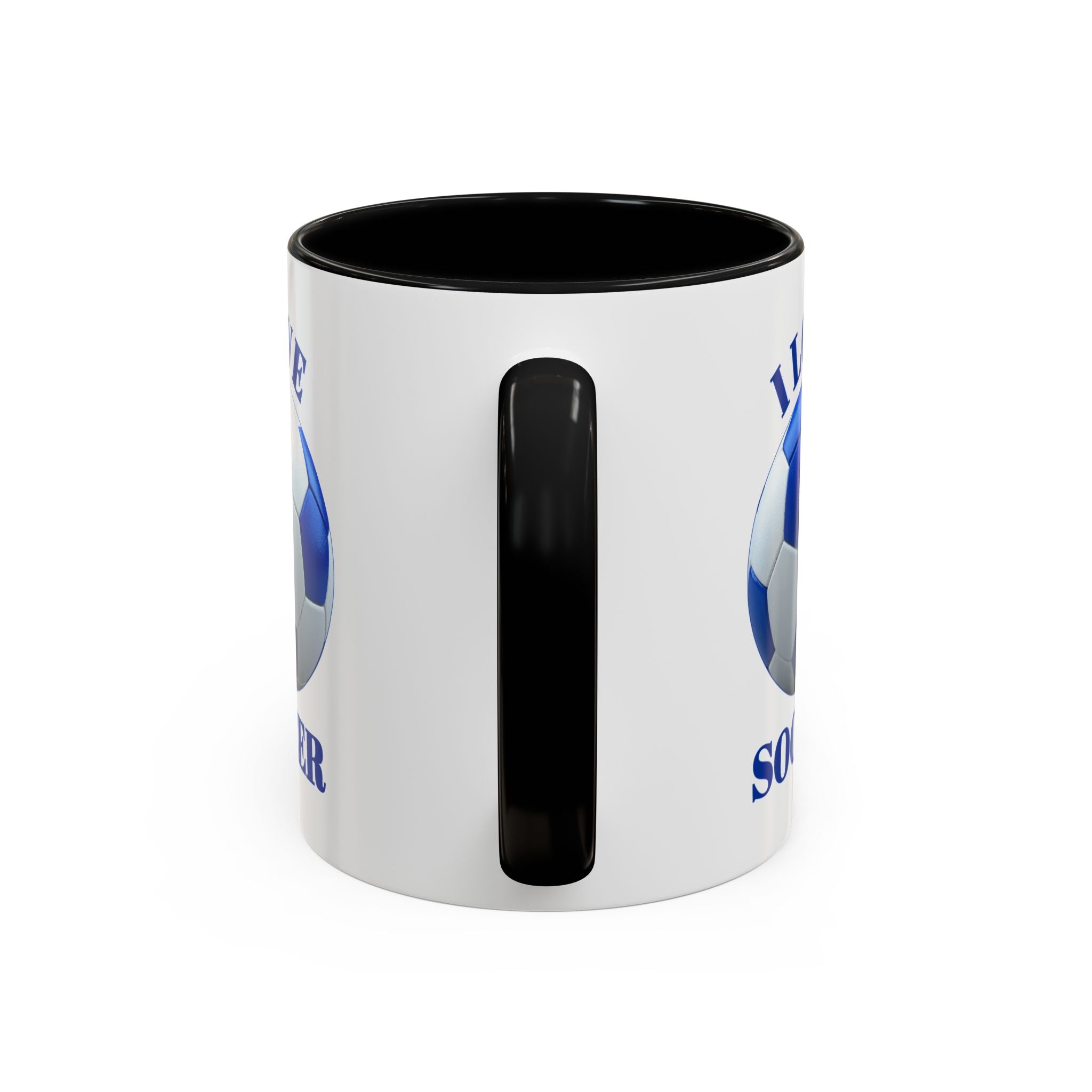 I Love Soccer Accent Coffee Mug — Blue Soccer Ball 11/15oz
