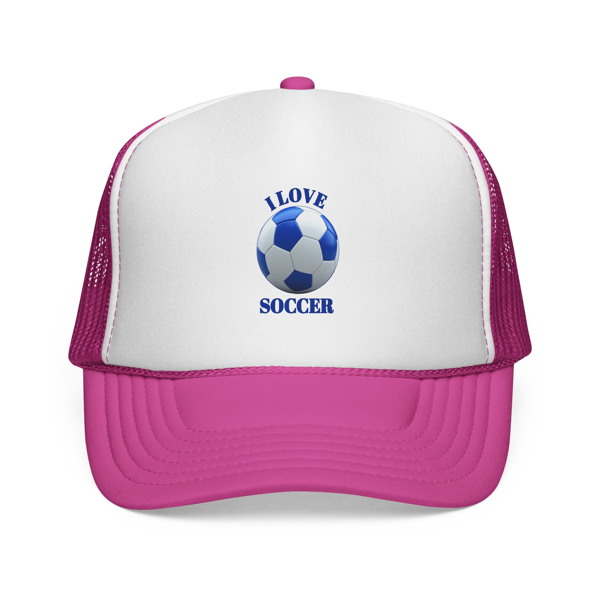 I Love Soccer Trucker Hat – Blue Soccer Ball Mesh Cap for Fans & Players
