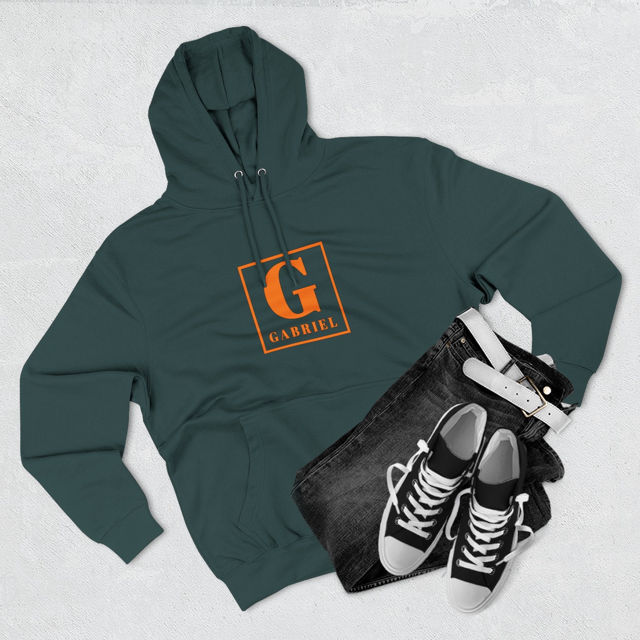 Gabriel Monogram Hoodie — Orange Square Initial G Fleece Hoodie